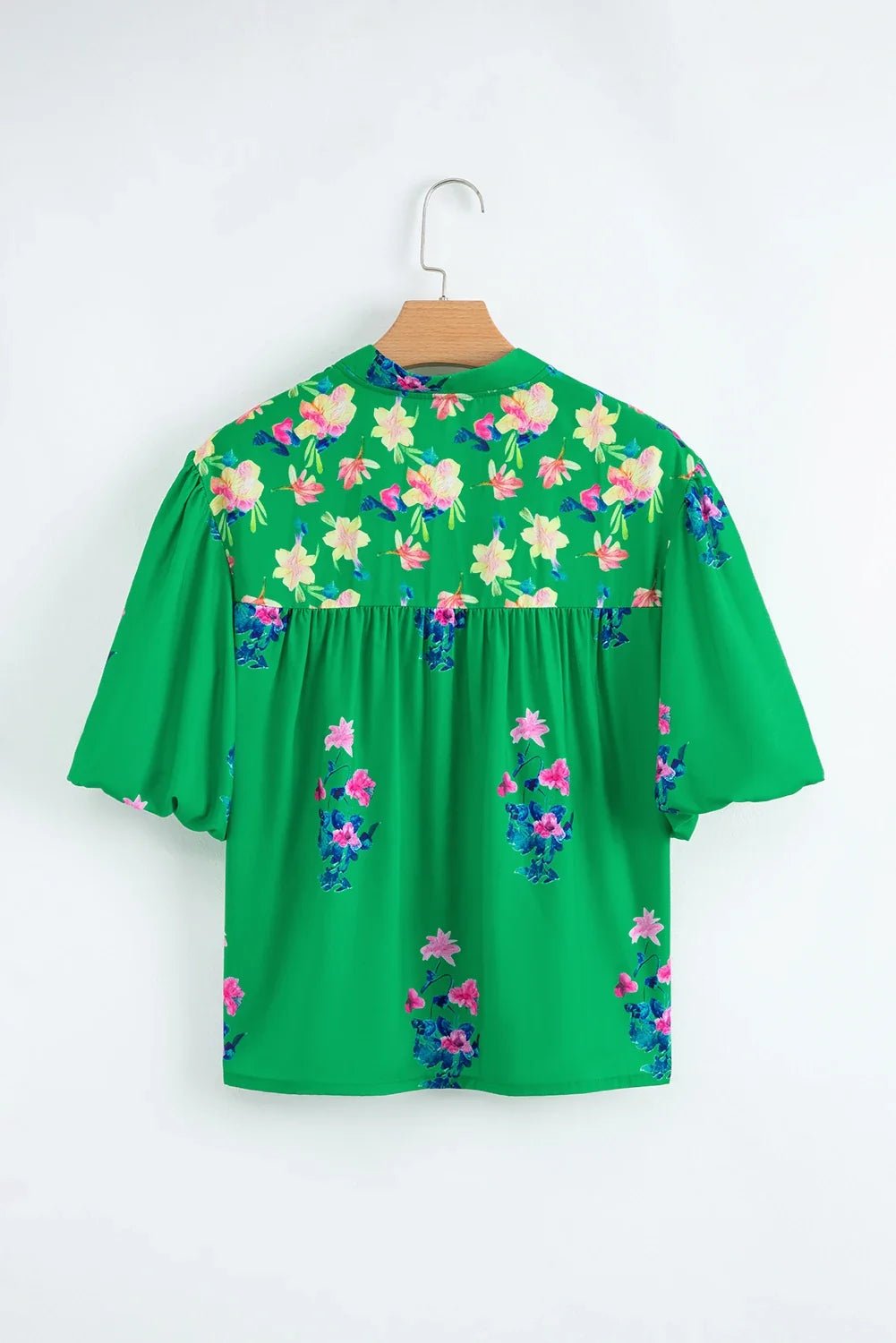 Floral Tassel Tie Split Neck Short Sleeve Blouse - Rooted & Reckless Co.