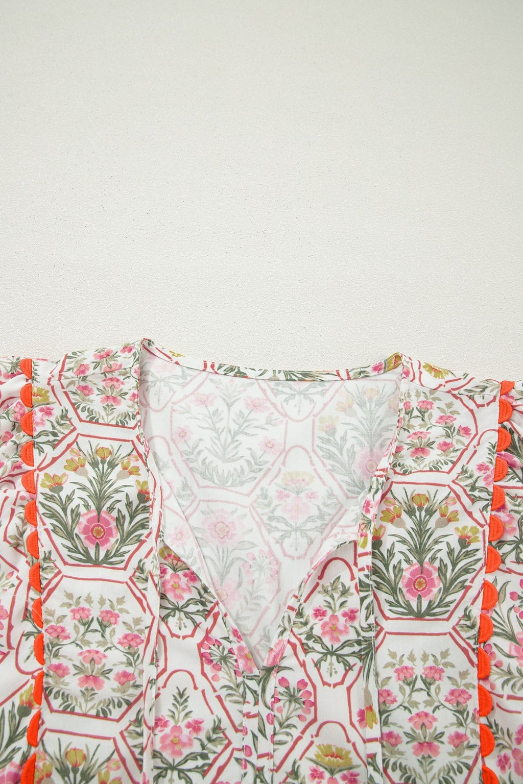 Floral Tassel Tie V-Neck Scalloped Trim Mini Dress - Rooted & Reckless Co.