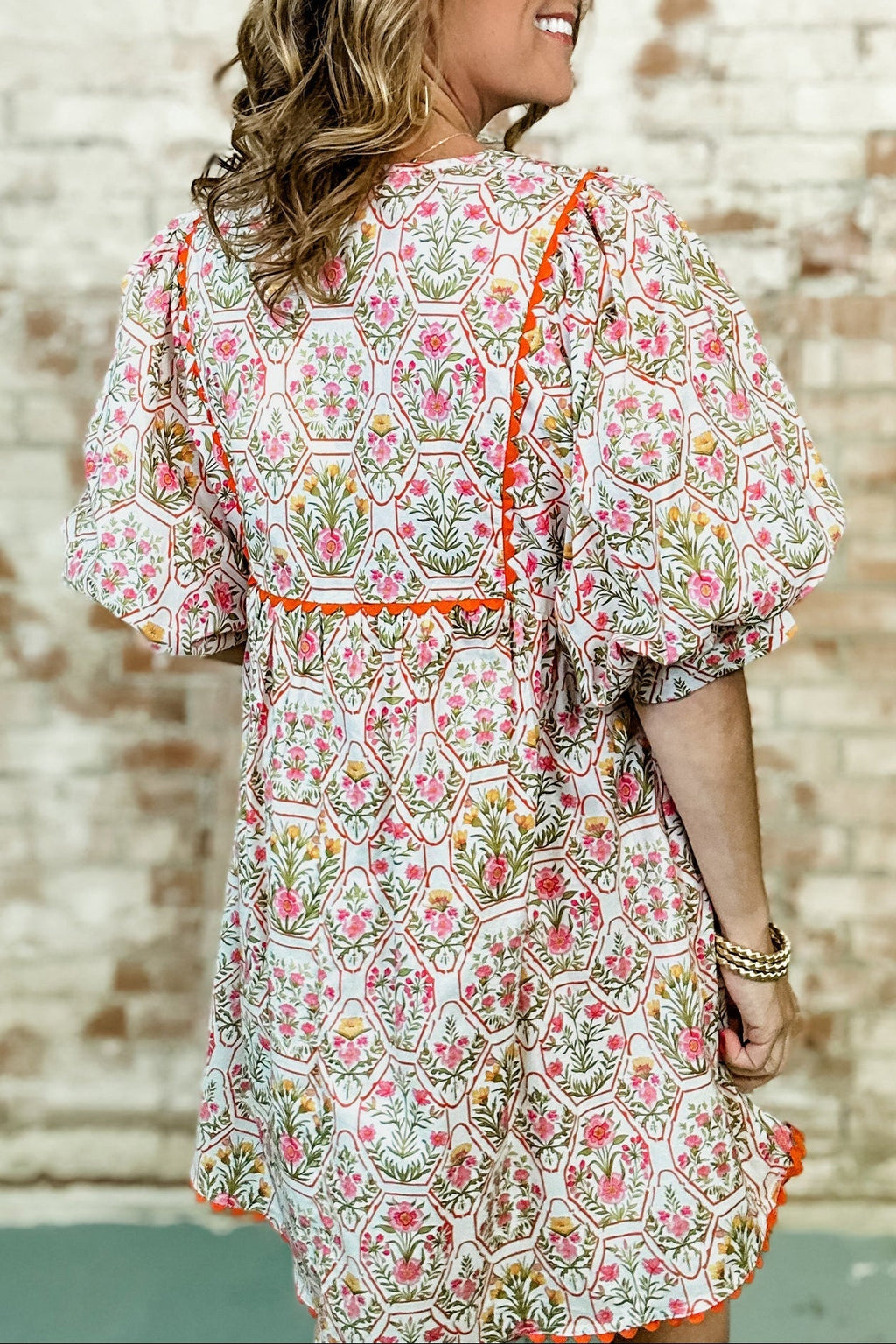 Floral Tassel Tie V-Neck Scalloped Trim Mini Dress - Rooted & Reckless Co.