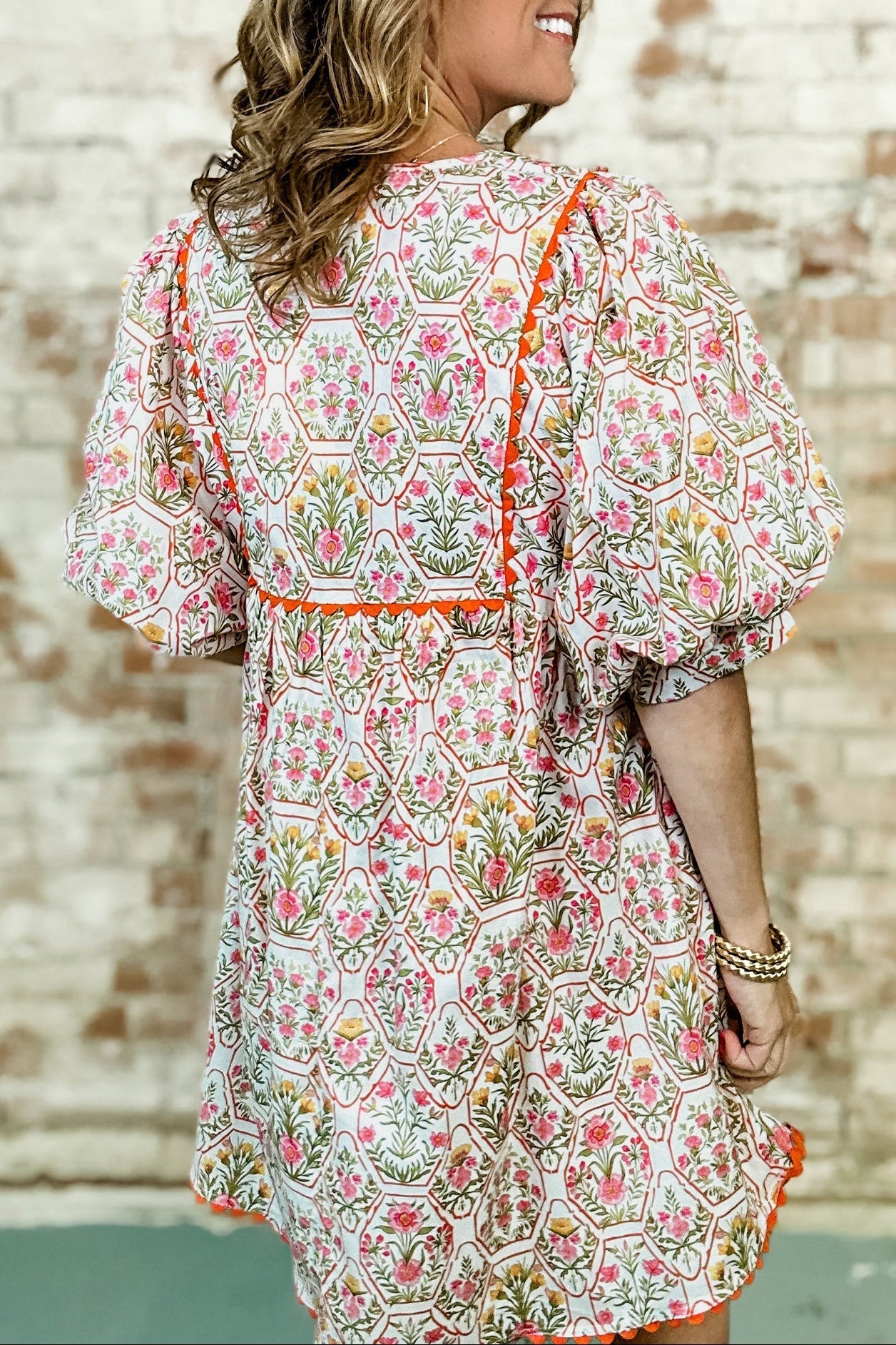 Floral Tassel Tie V-Neck Scalloped Trim Mini Dress - Rooted & Reckless Co.