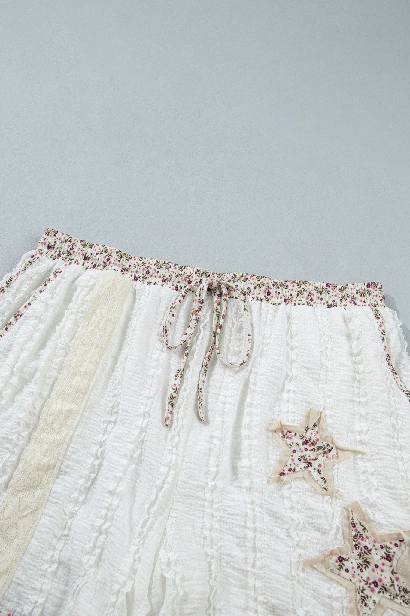 Floral Textured Lace Star Patch Drawstring Shorts - Rooted & Reckless Co.
