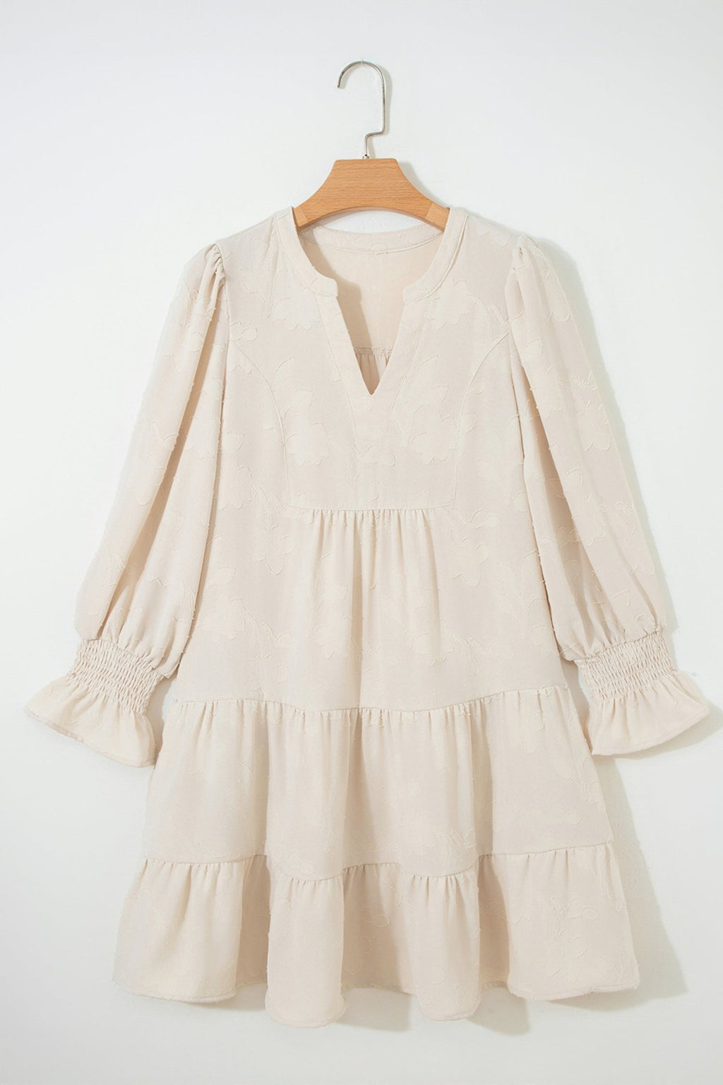 Floral Textured Long Sleeve Tiered Mini Dress - Rooted & Reckless Co.