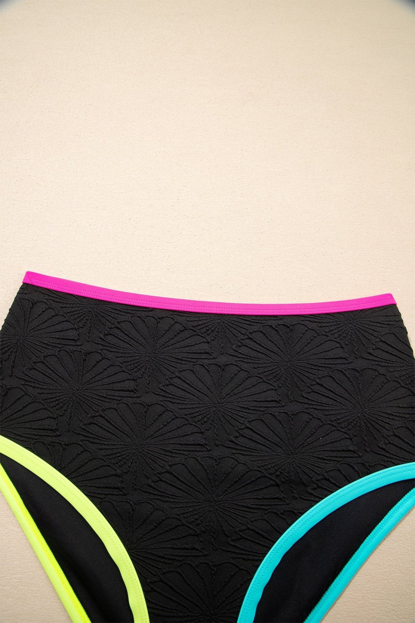 Floral Textured Neon Trim Crisscross Tankini Set - Rooted & Reckless Co.