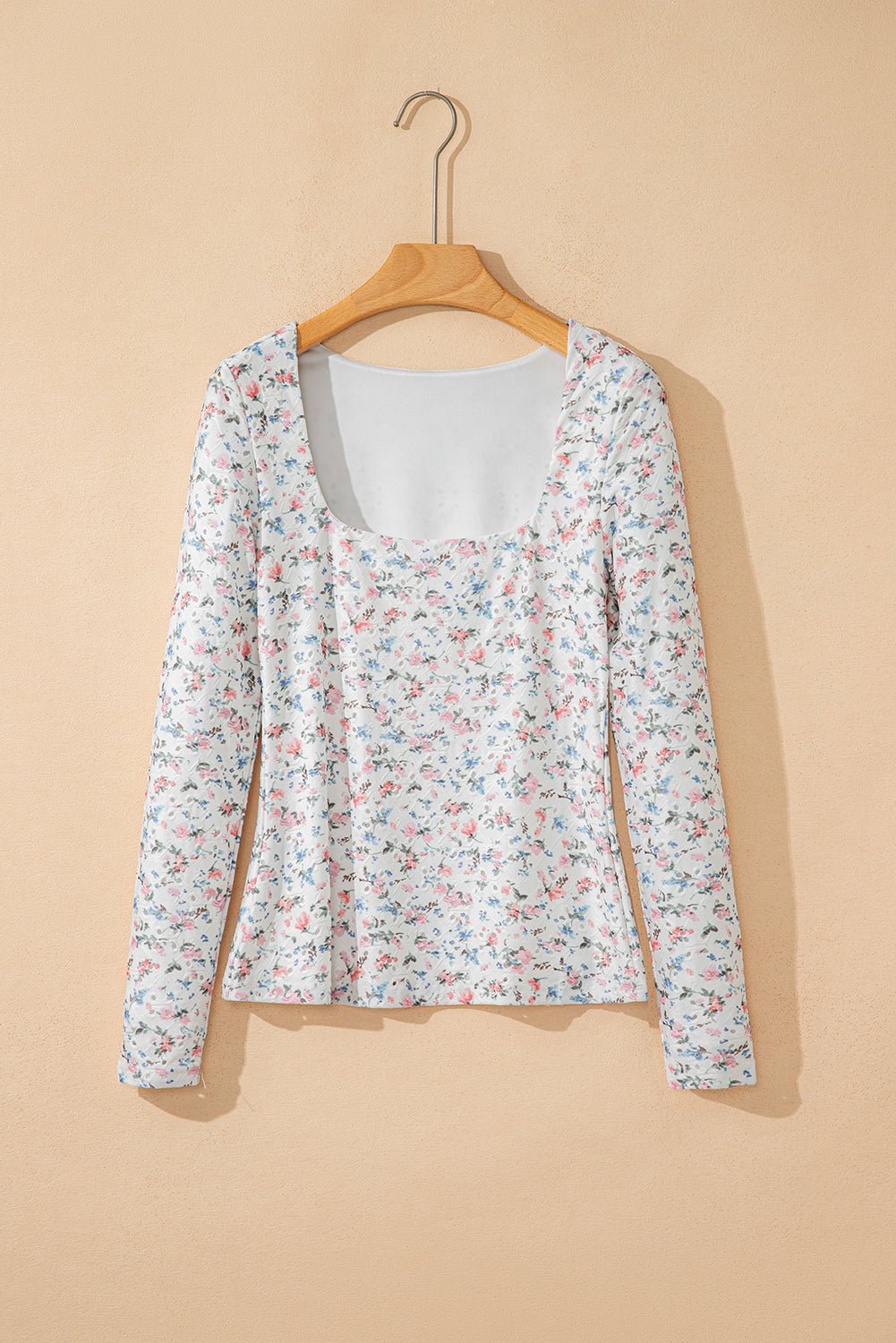 Floral Textured Square Neck Slim Fit Long Sleeve Top - Rooted & Reckless Co.