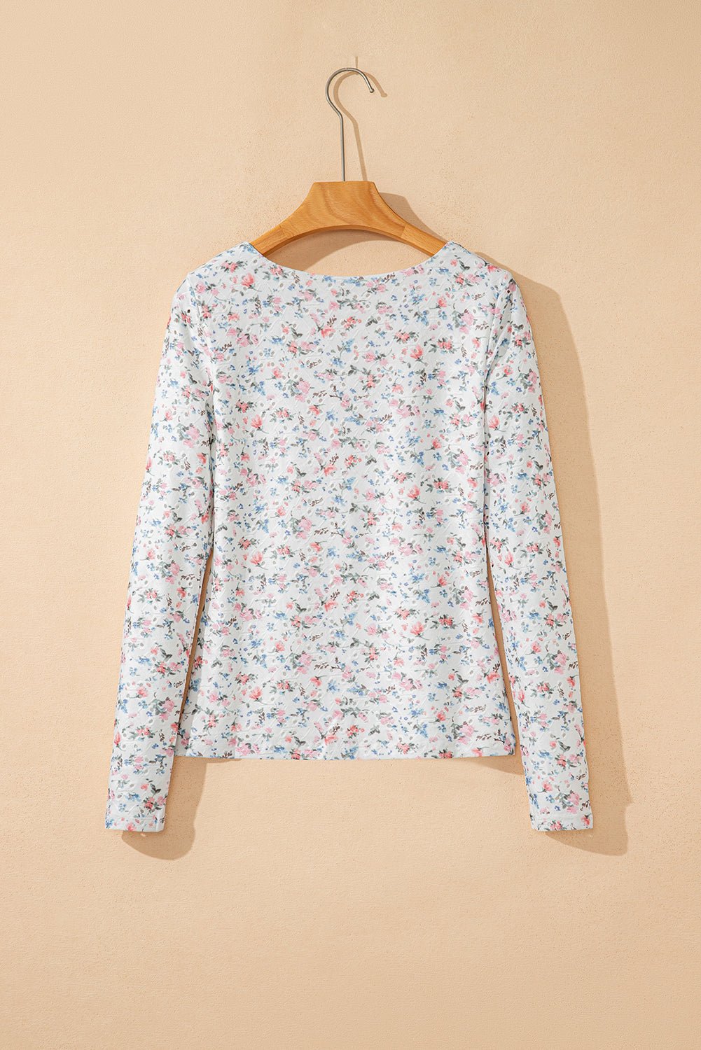 Floral Textured Square Neck Slim Fit Long Sleeve Top - Rooted & Reckless Co.