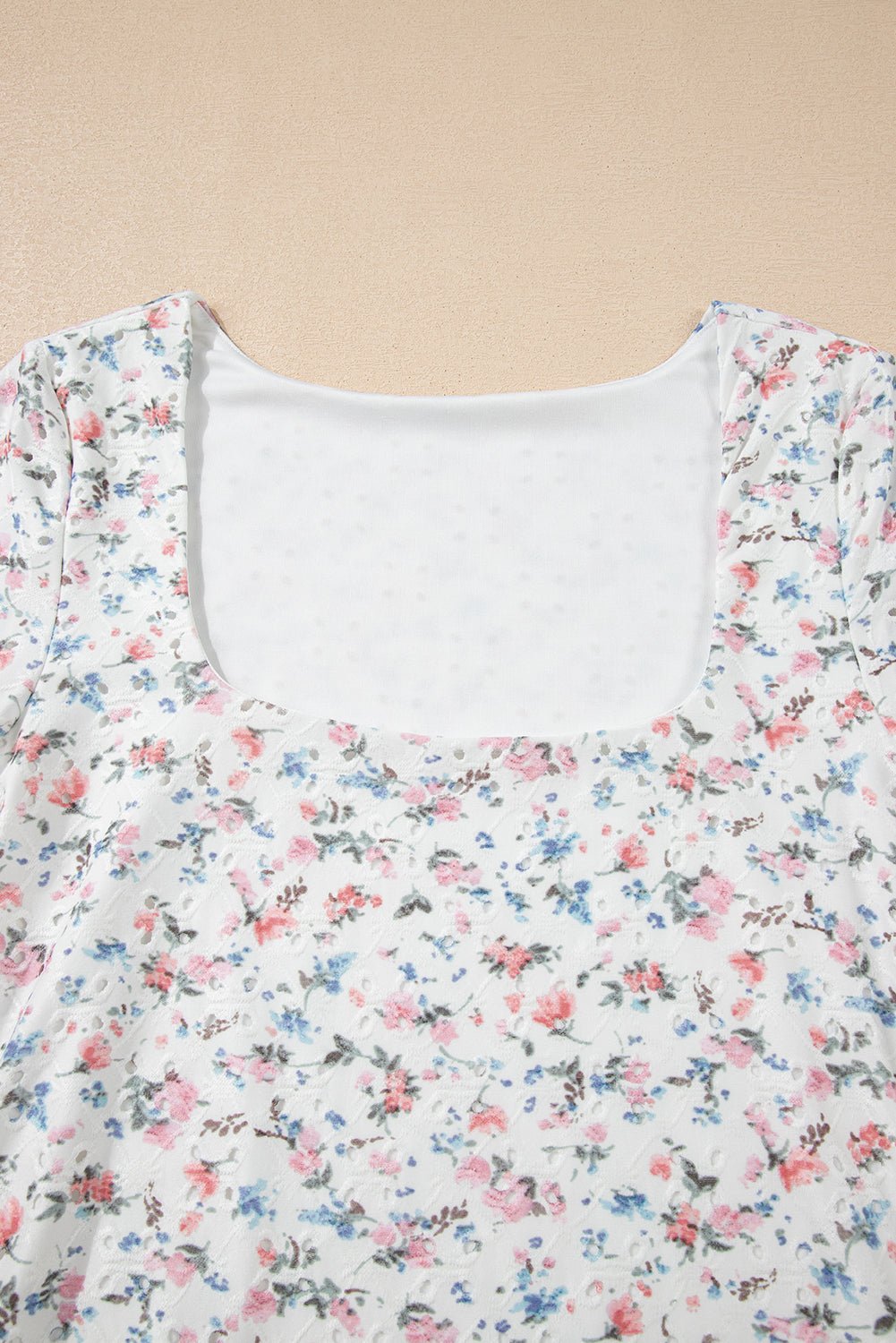 Floral Textured Square Neck Slim Fit Long Sleeve Top - Rooted & Reckless Co.