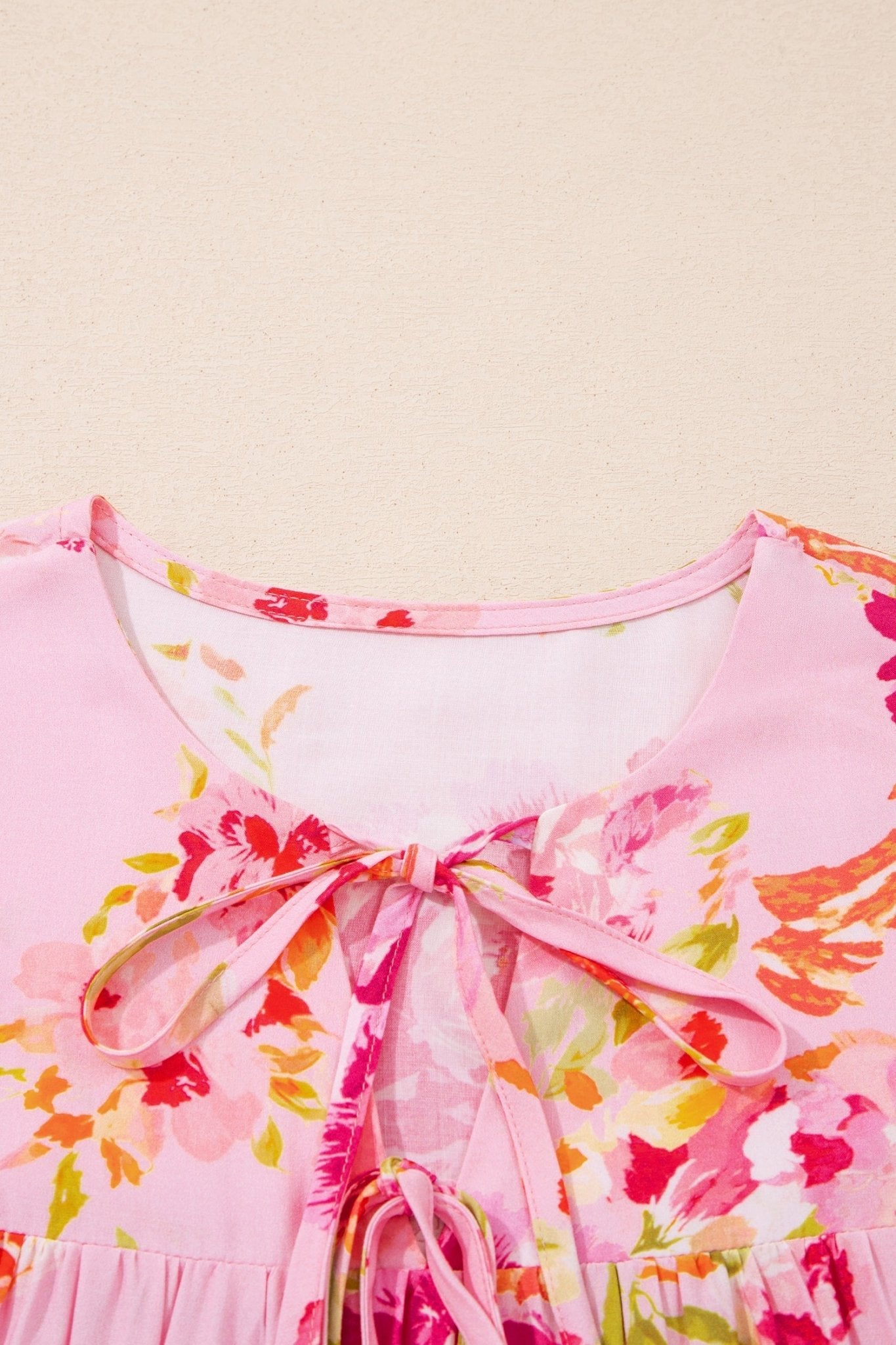 Floral Tie Neck 3/4 Puff Sleeve Blouse - Rooted & Reckless Co.