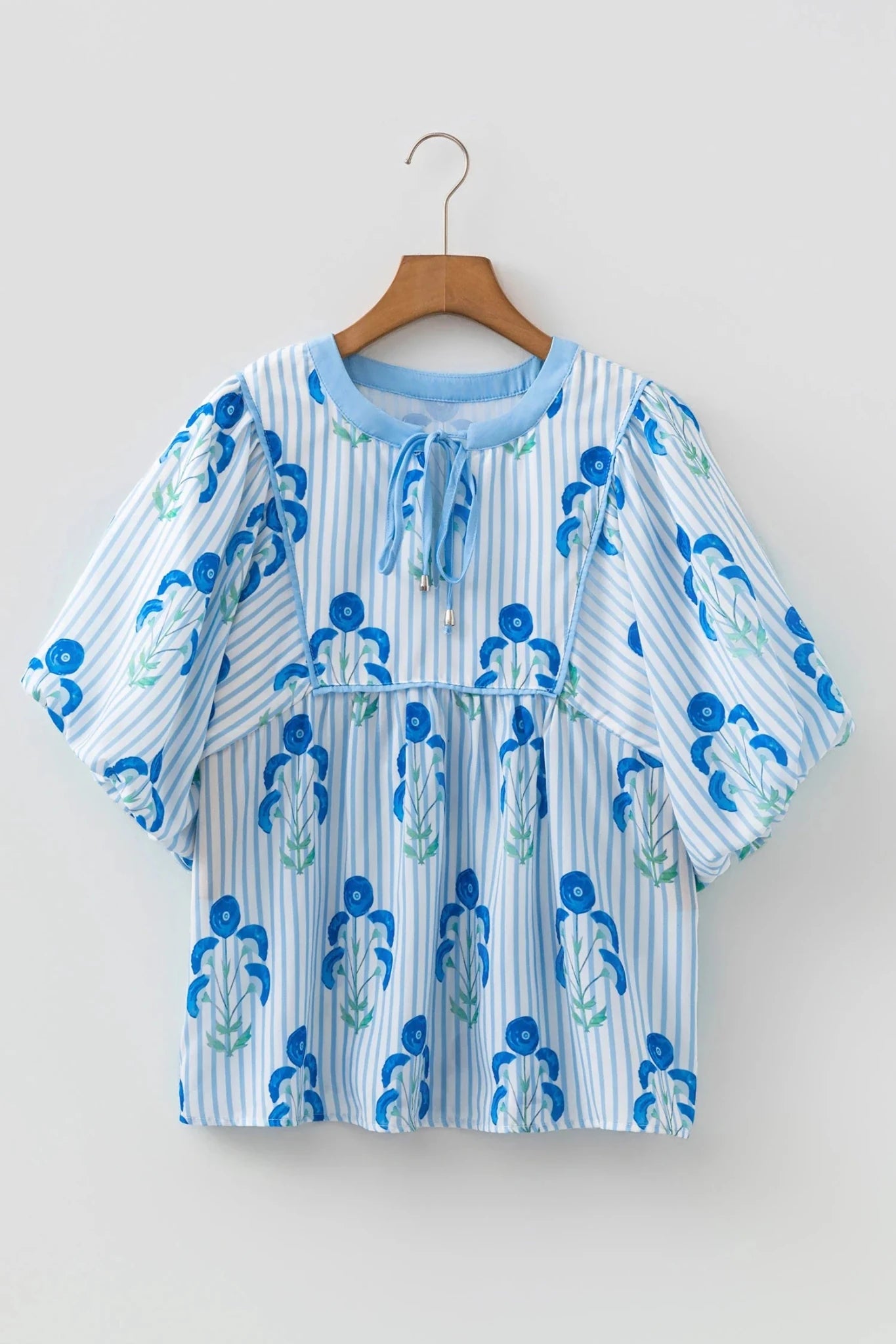 Floral Tie Neck Puff Sleeve Blouse - Rooted & Reckless Co.