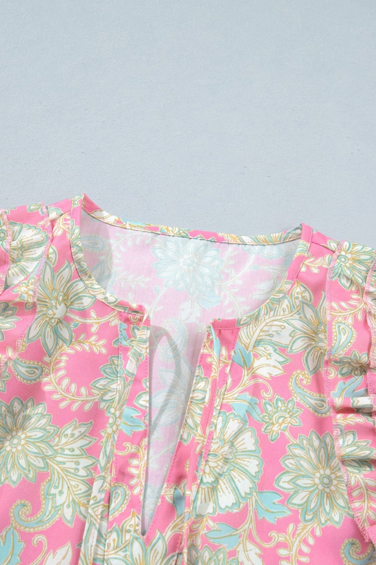 Floral Tie Neck Puff Sleeve Blouse - Rooted & Reckless Co.
