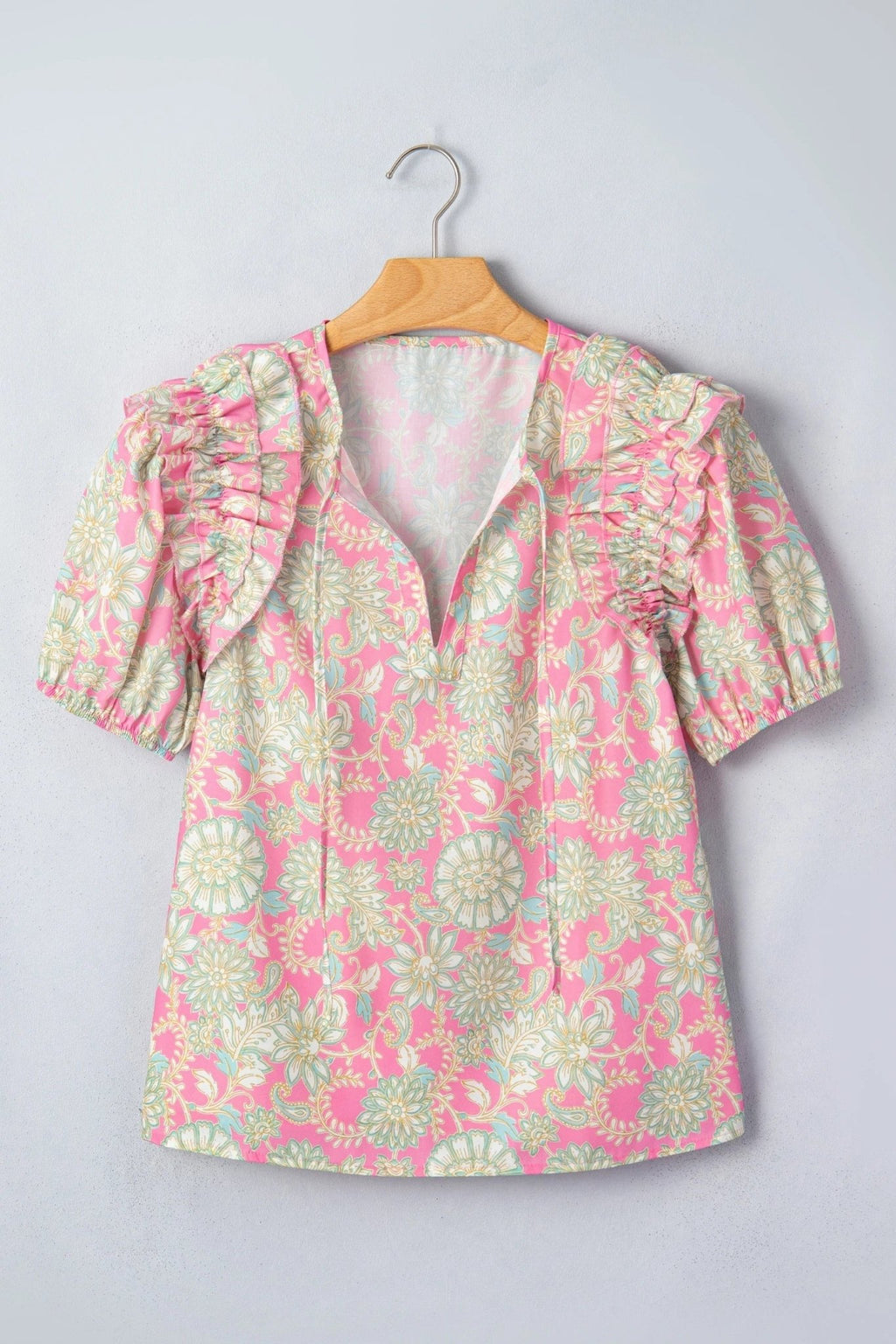 Floral Tie Neck Puff Sleeve Blouse - Rooted & Reckless Co.