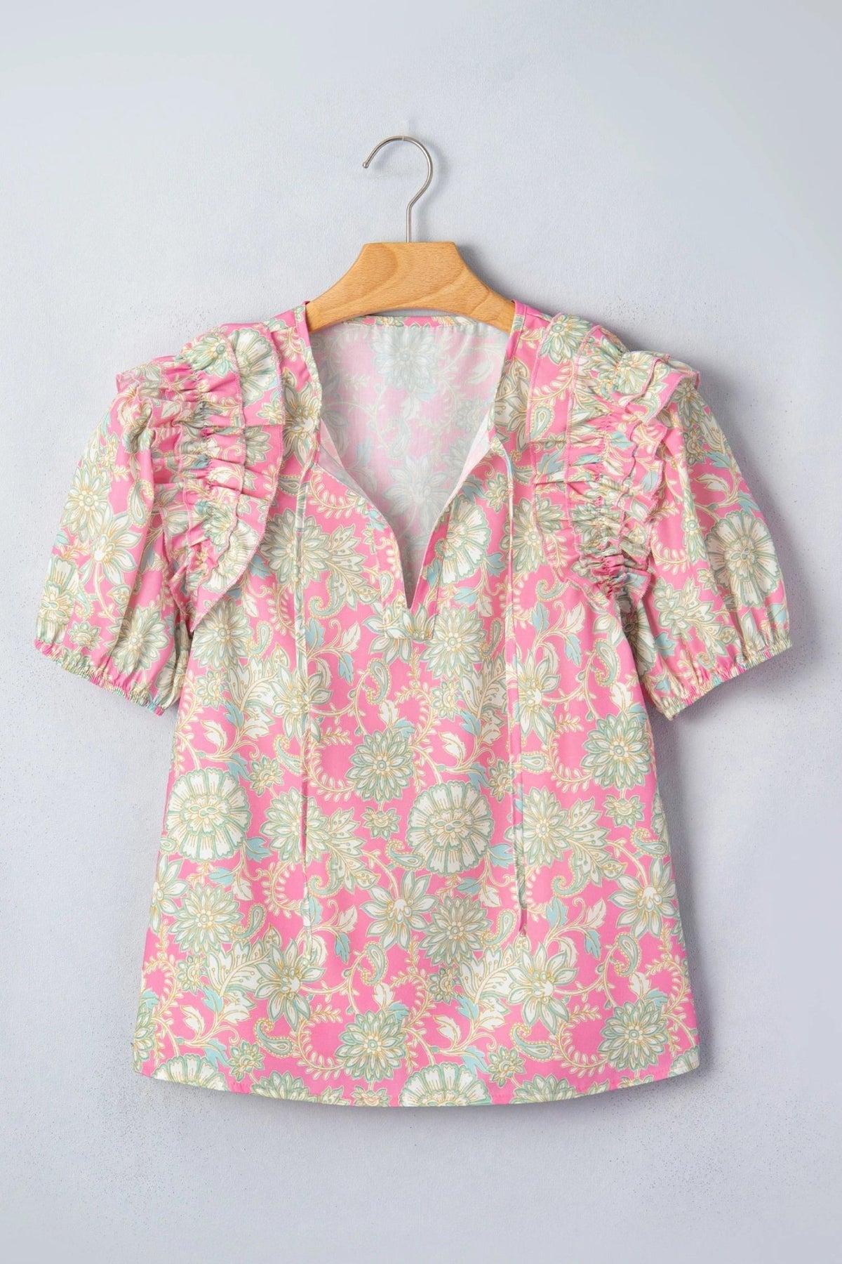 Floral Tie Neck Puff Sleeve Blouse - Rooted & Reckless Co.