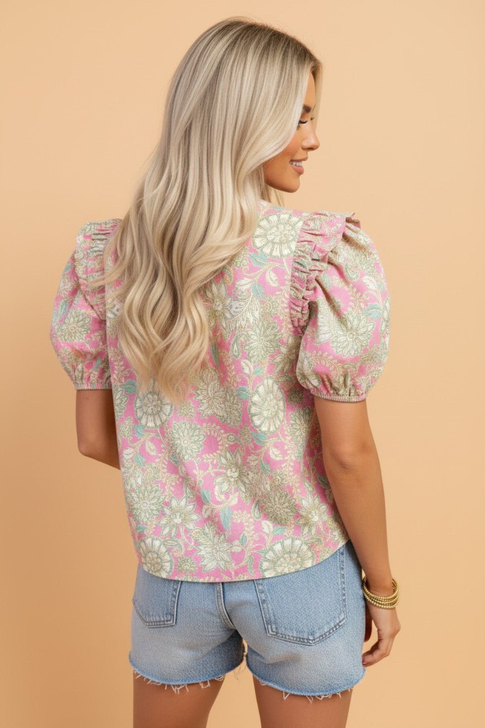 Floral Tie Neck Puff Sleeve Blouse - Rooted & Reckless Co.