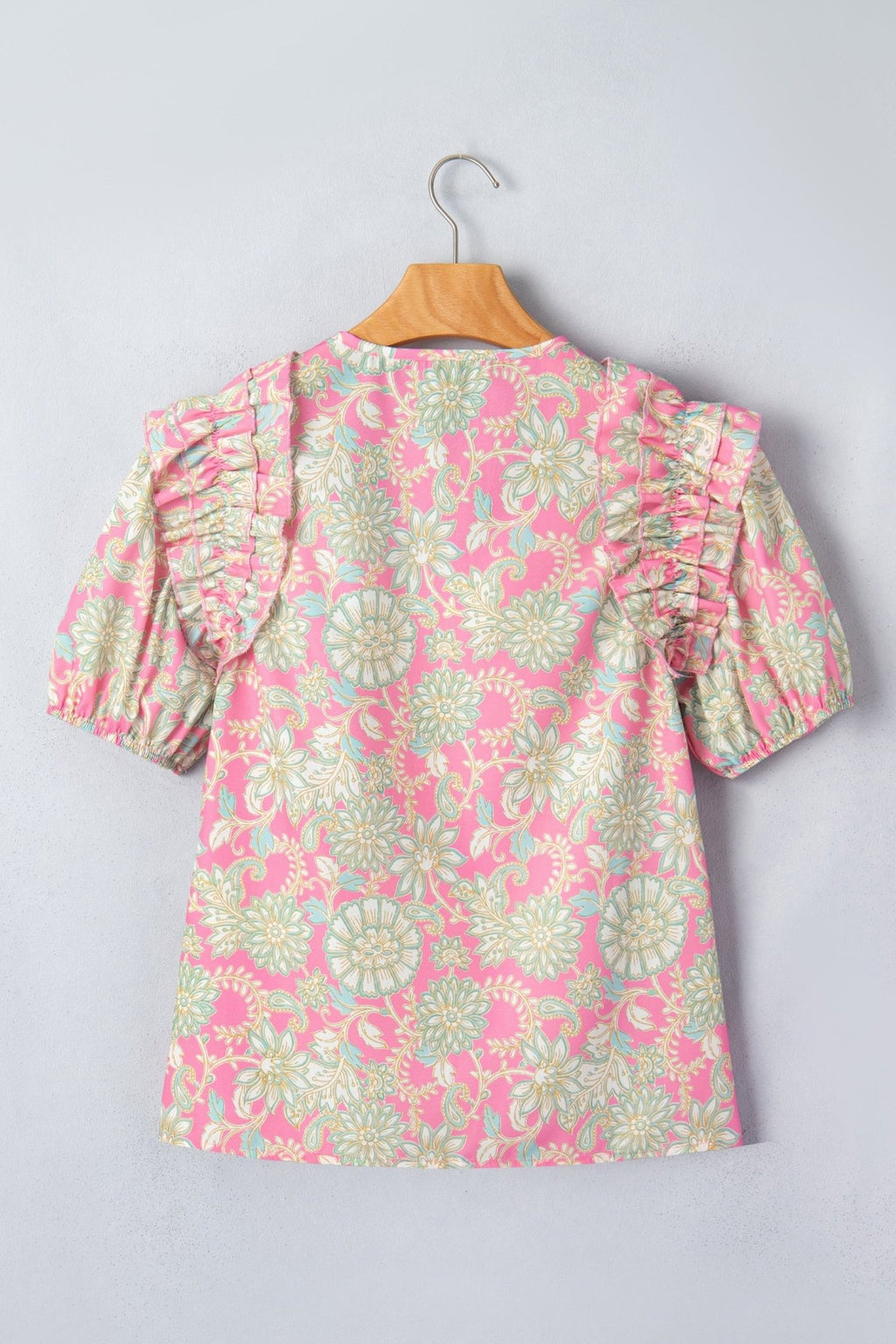 Floral Tie Neck Puff Sleeve Blouse - Rooted & Reckless Co.