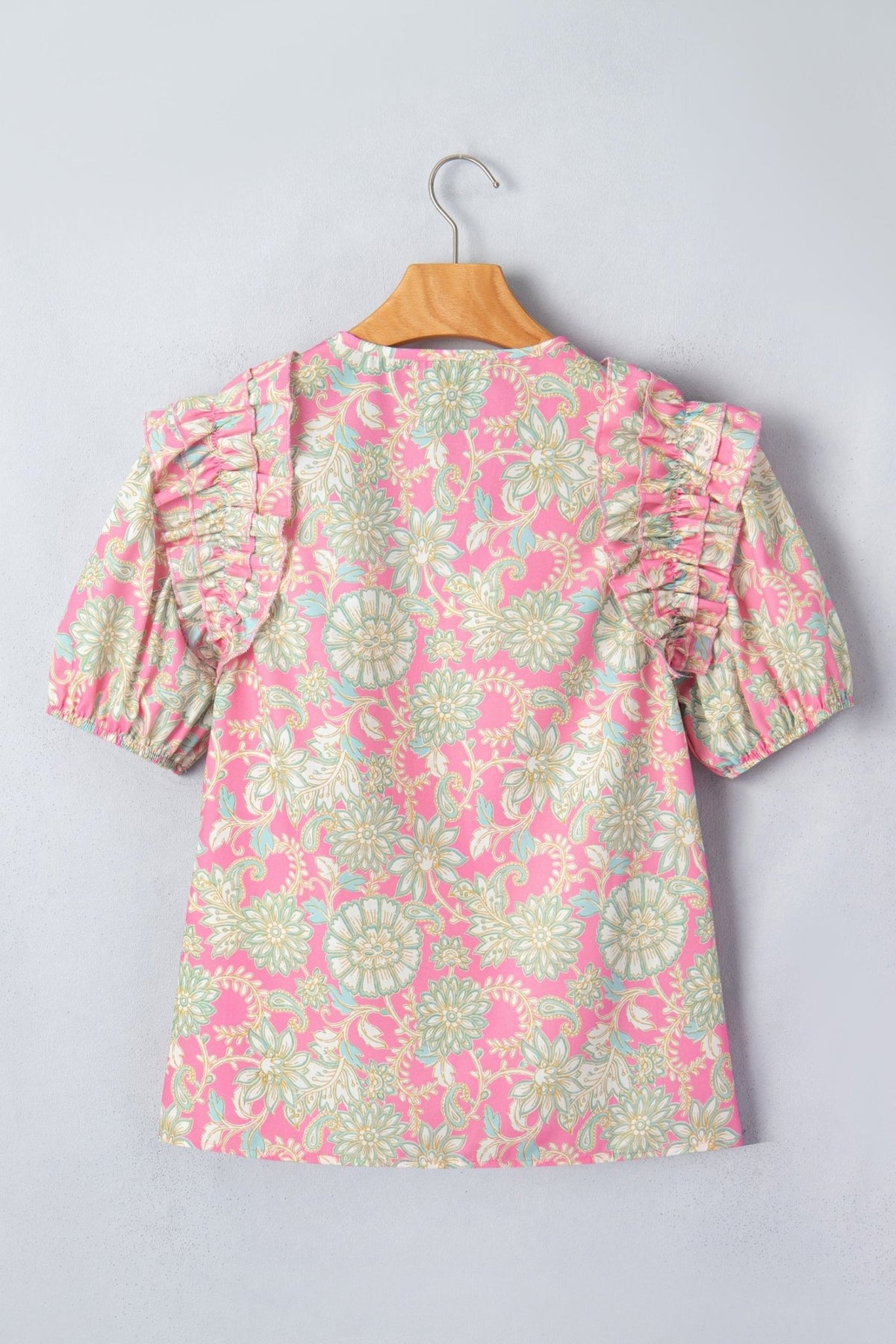 Floral Tie Neck Puff Sleeve Blouse - Rooted & Reckless Co.