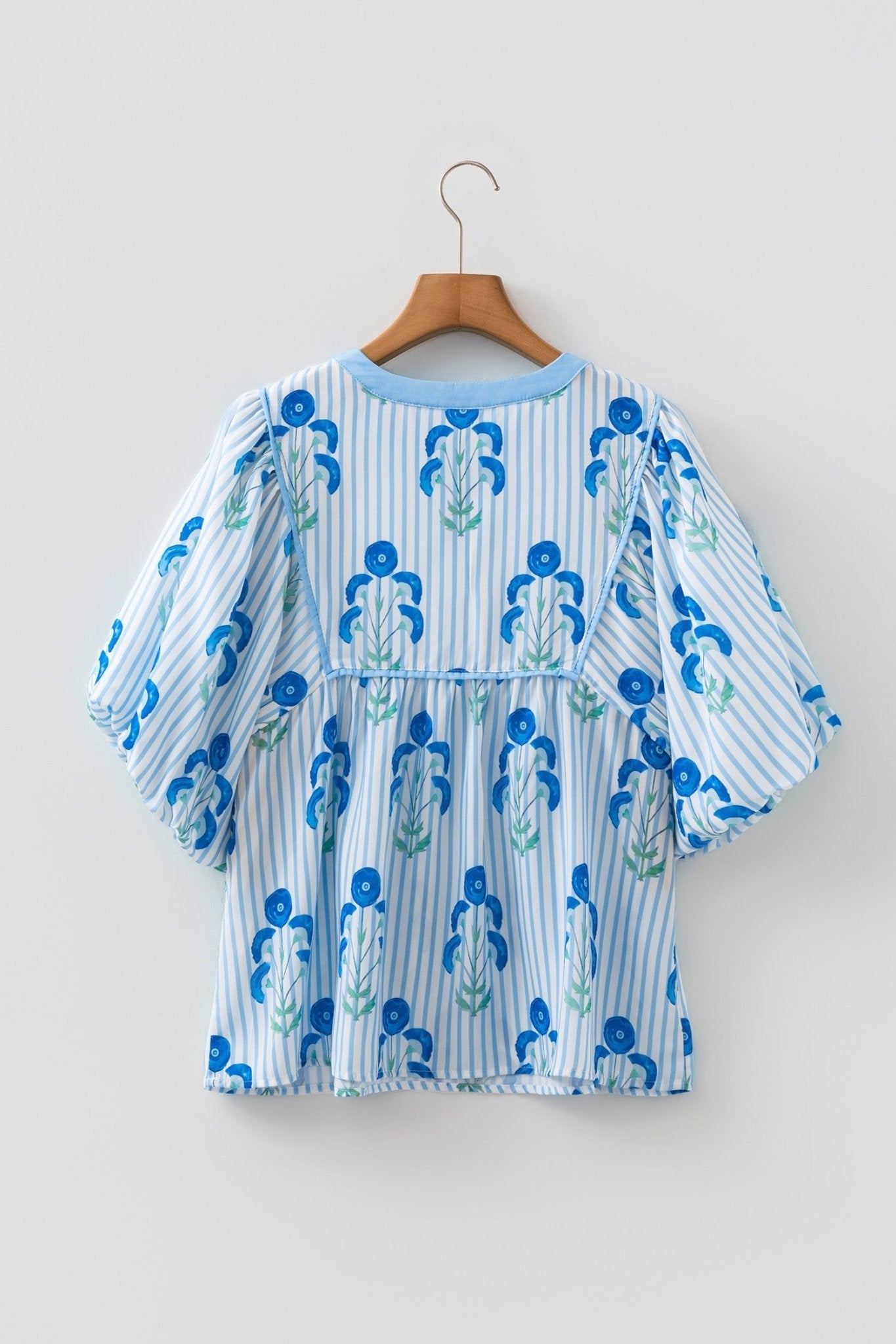 Floral Tie Neck Puff Sleeve Blouse - Rooted & Reckless Co.