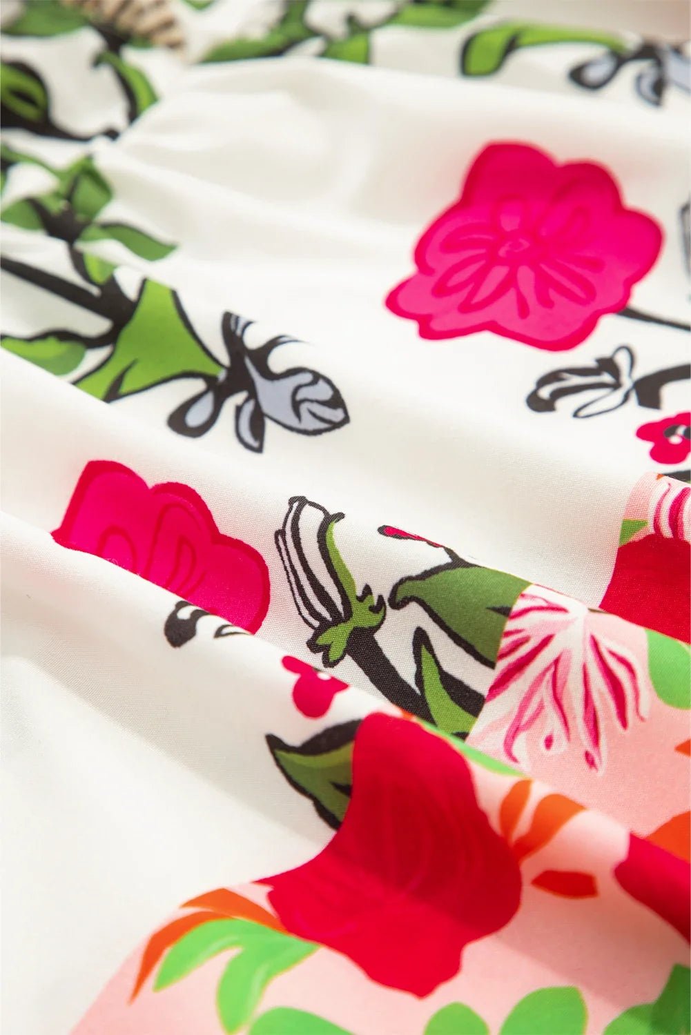 Floral Tie-Neck Stripe Detail Flutter Sleeve Blouse - Rooted & Reckless Co.