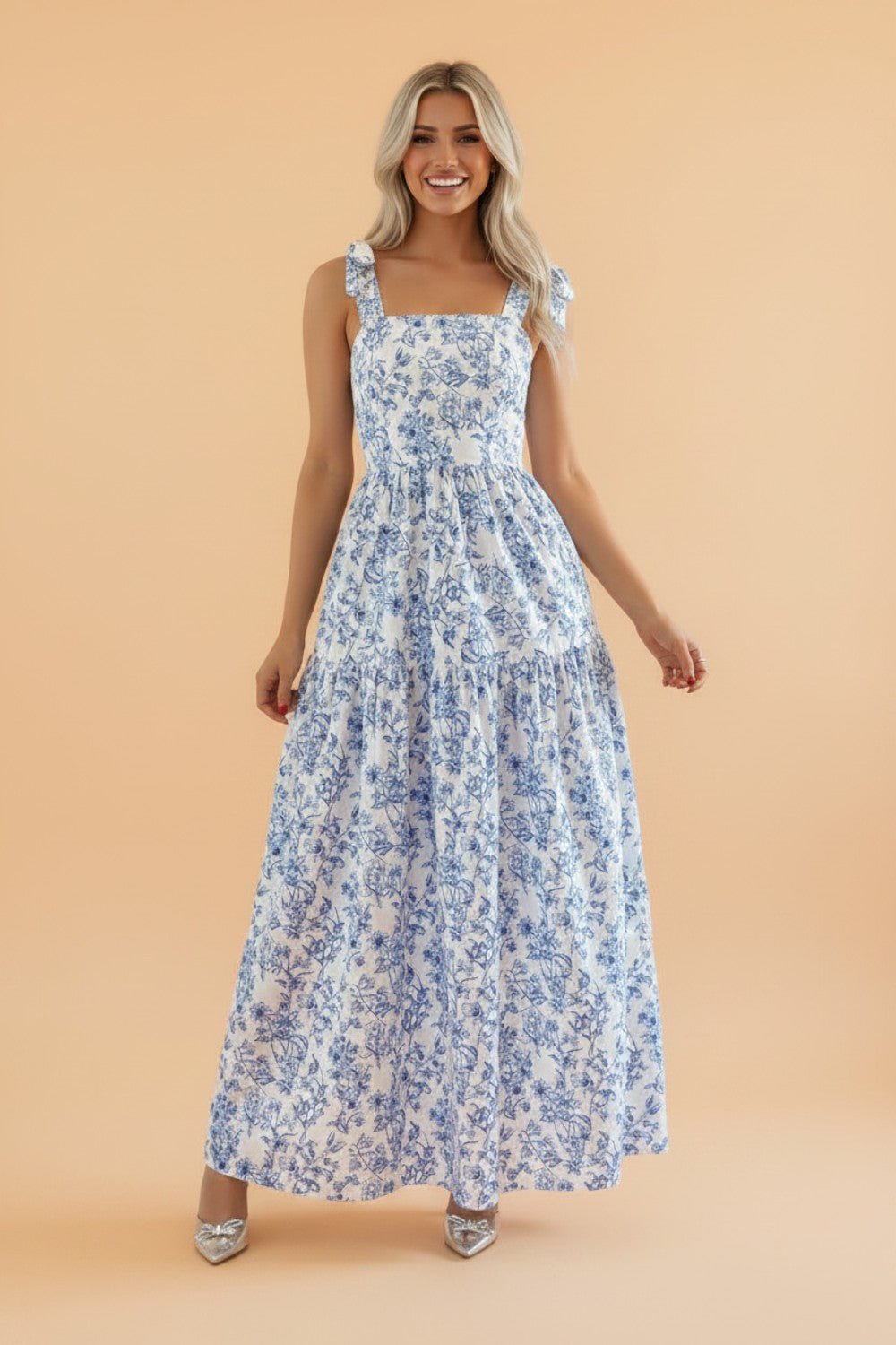 Floral Tie Strap Flared Maxi Dress - Rooted & Reckless Co.