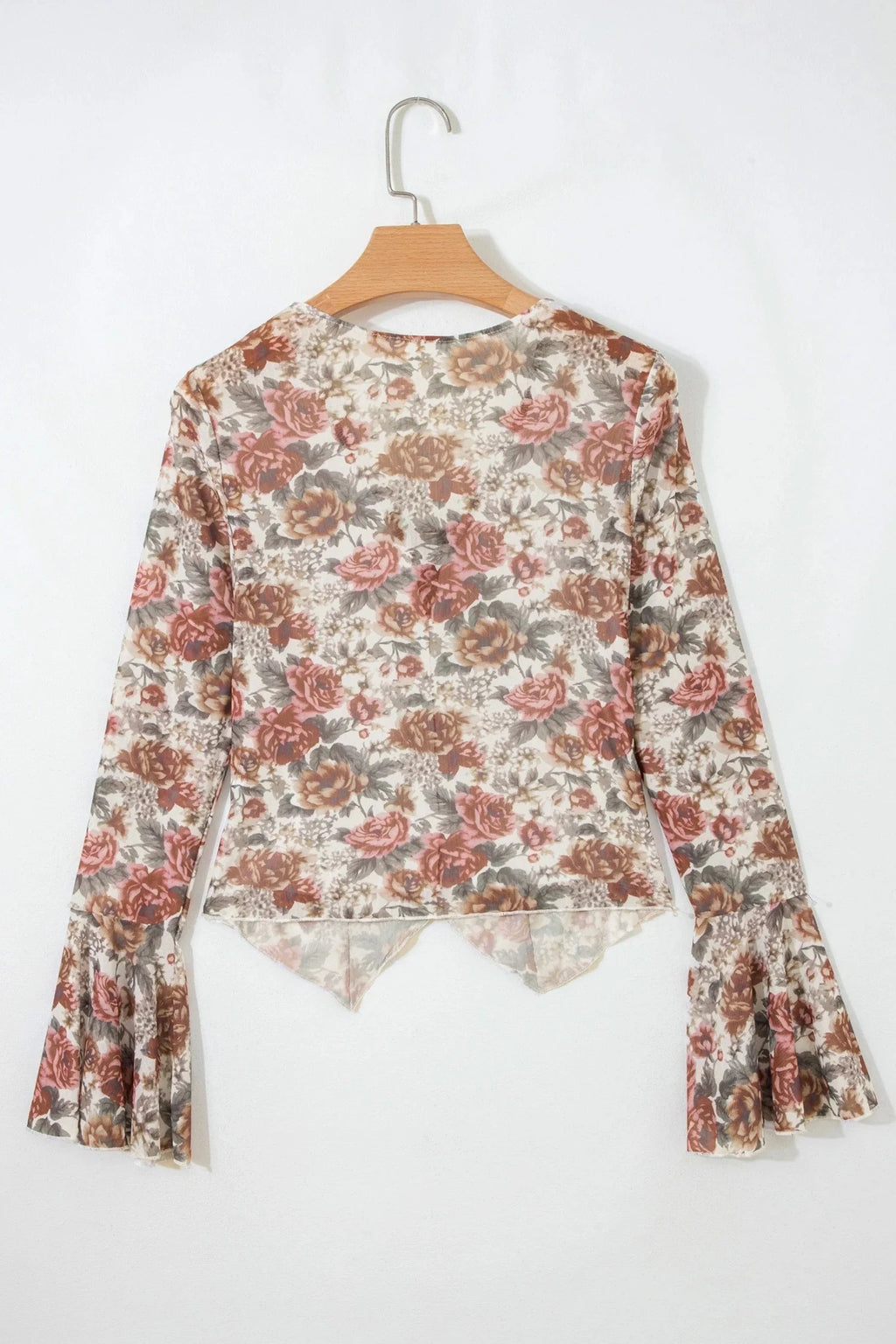 Floral Tie V-Neck Long Bell Sleeve Blouse - Rooted & Reckless Co.