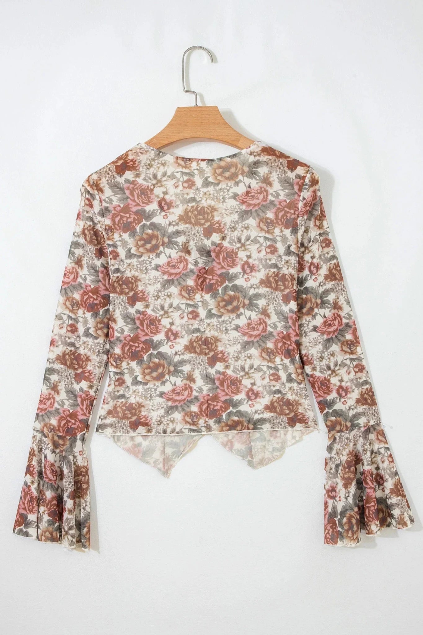 Floral Tie V-Neck Long Bell Sleeve Blouse - Rooted & Reckless Co.