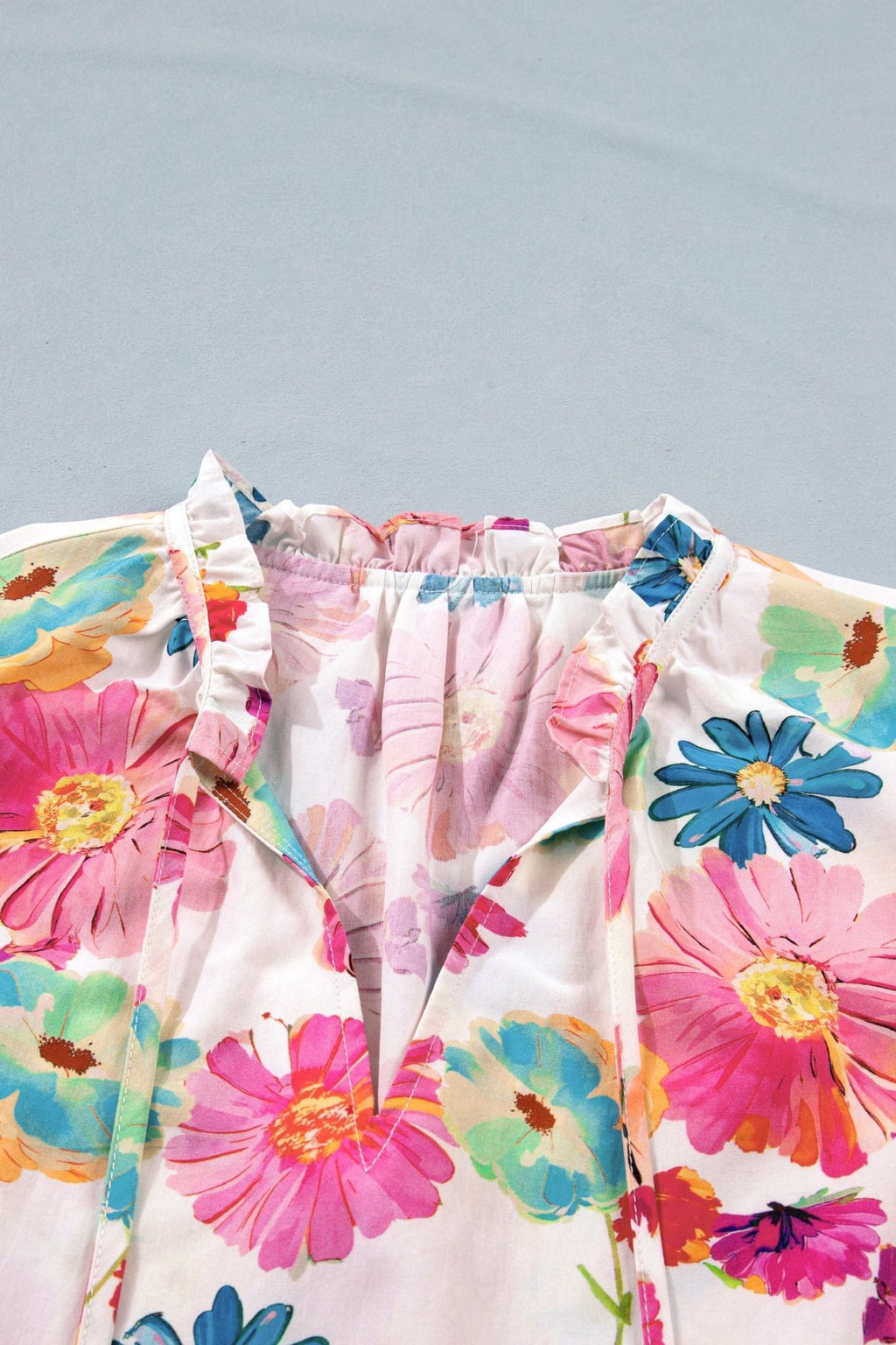 Floral Tie V-Neck Puff Sleeve Blouse - Rooted & Reckless Co.