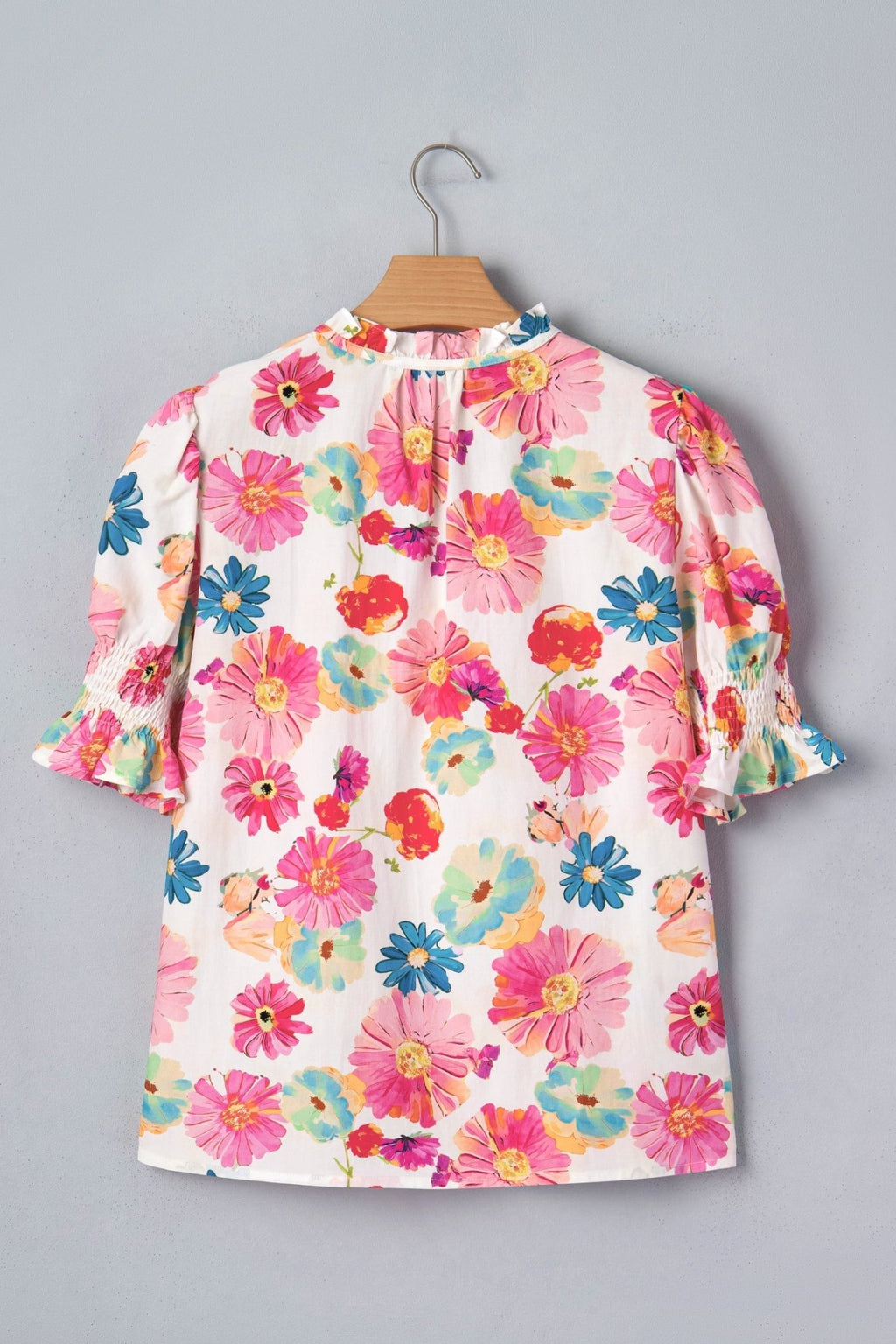 Floral Tie V-Neck Puff Sleeve Blouse - Rooted & Reckless Co.