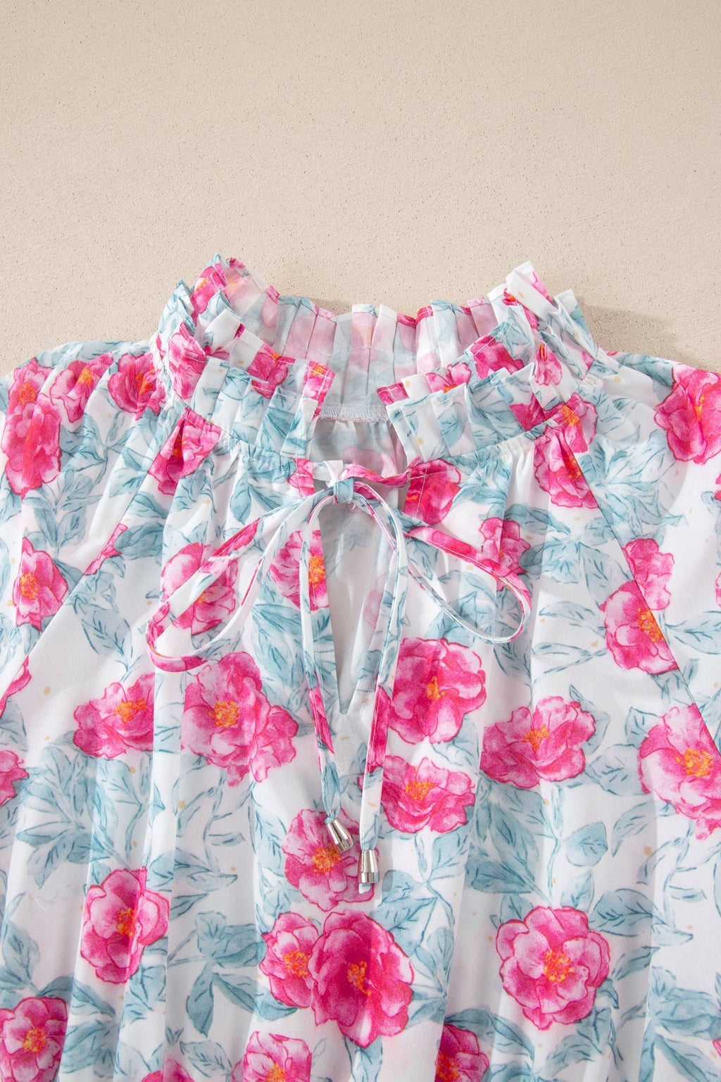 Floral Tie V-Neck Puff Sleeve Midi Dress - Rooted & Reckless Co.
