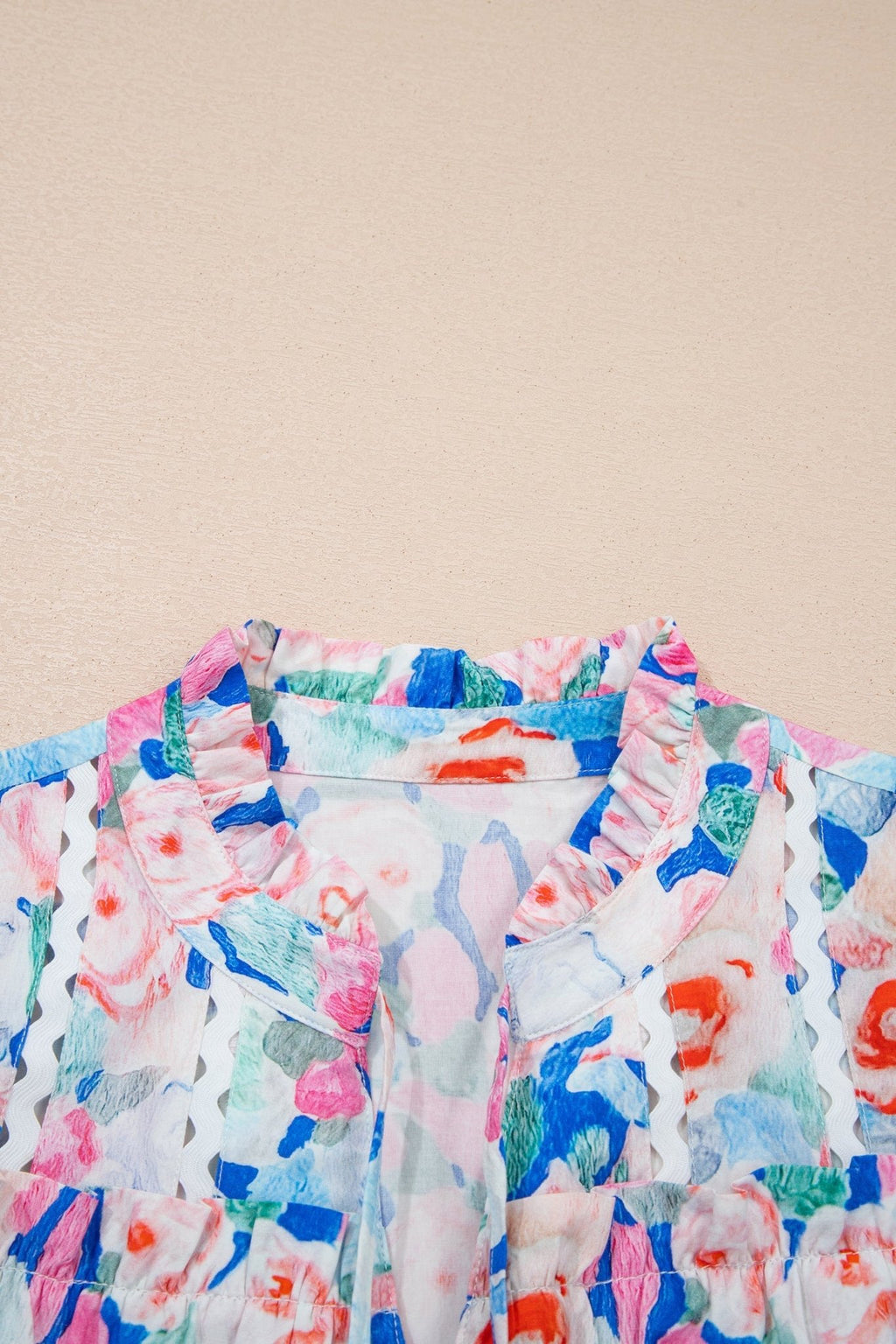 Floral Tie V-Neck Ruffle Short Sleeve Blouse - Rooted & Reckless Co.