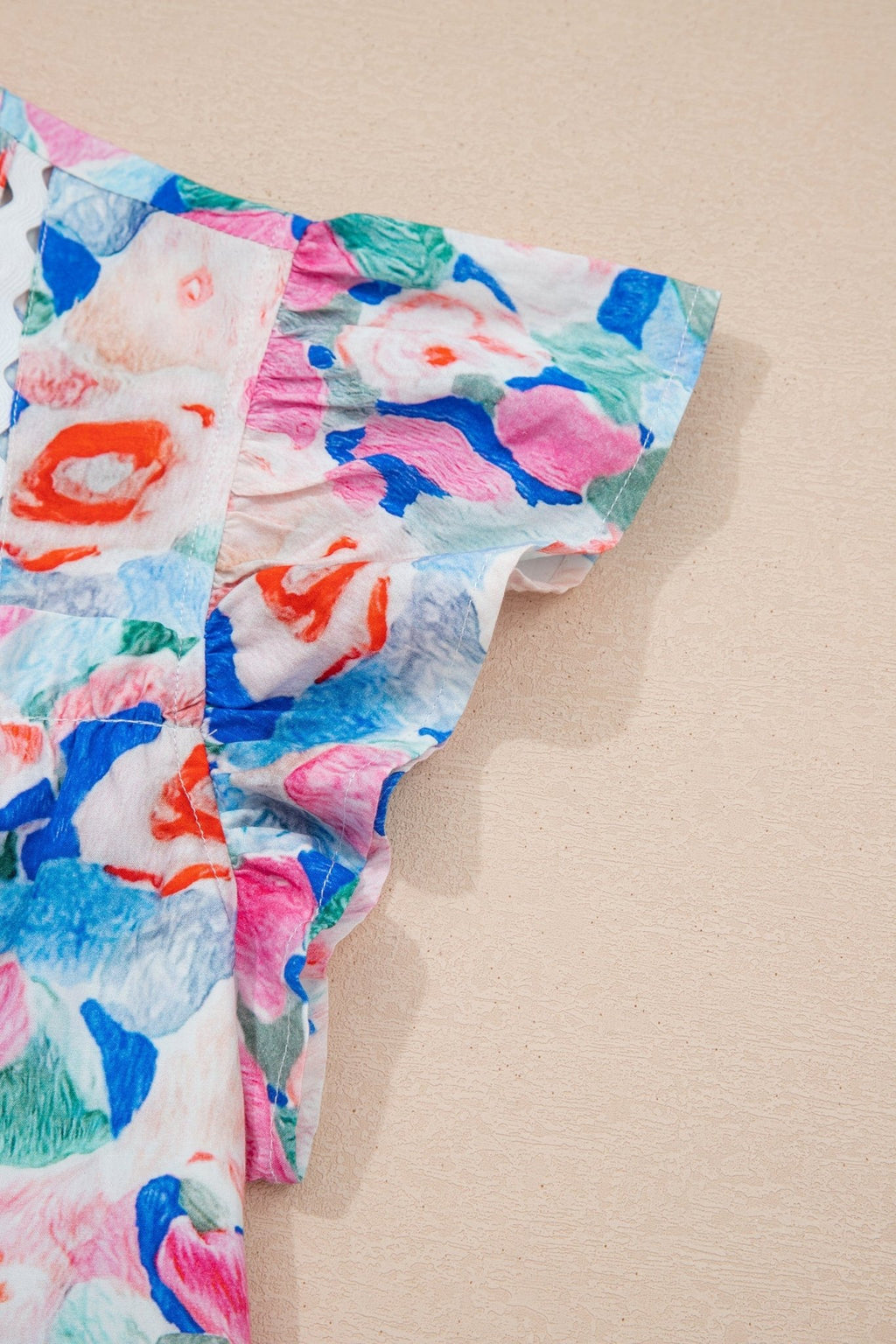 Floral Tie V-Neck Ruffle Short Sleeve Blouse - Rooted & Reckless Co.