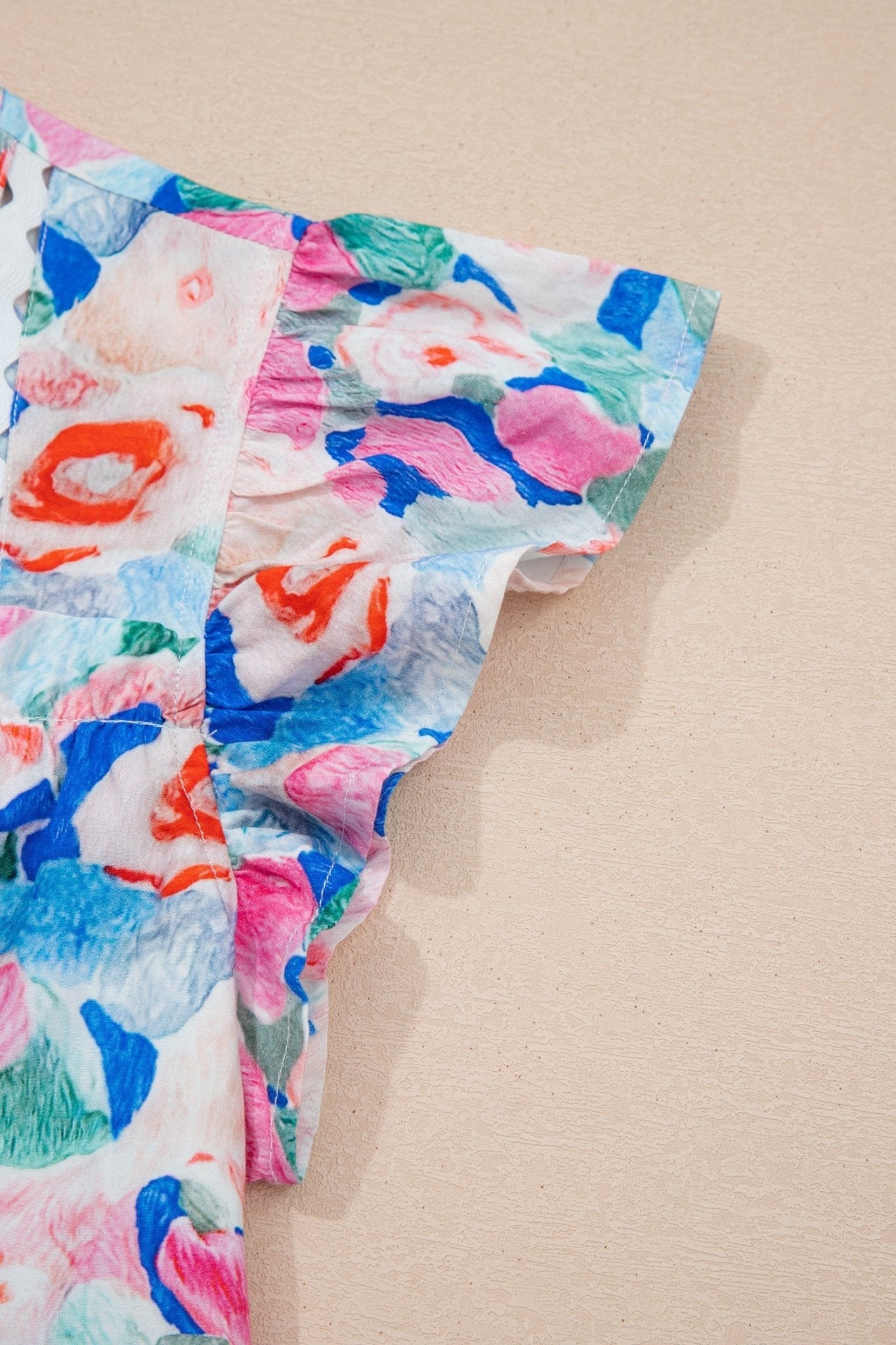 Floral Tie V-Neck Ruffle Short Sleeve Blouse - Rooted & Reckless Co.