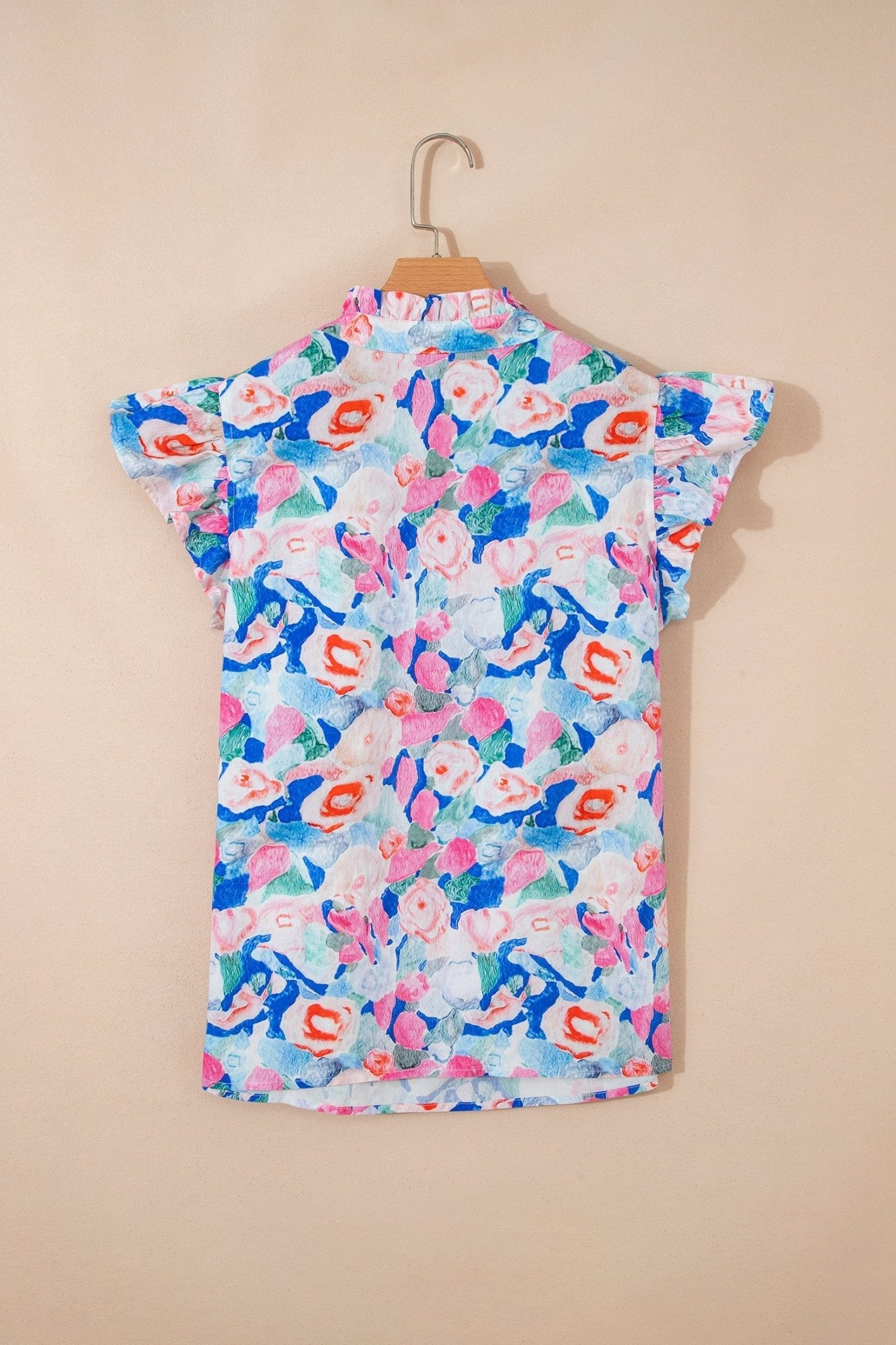 Floral Tie V-Neck Ruffle Short Sleeve Blouse - Rooted & Reckless Co.