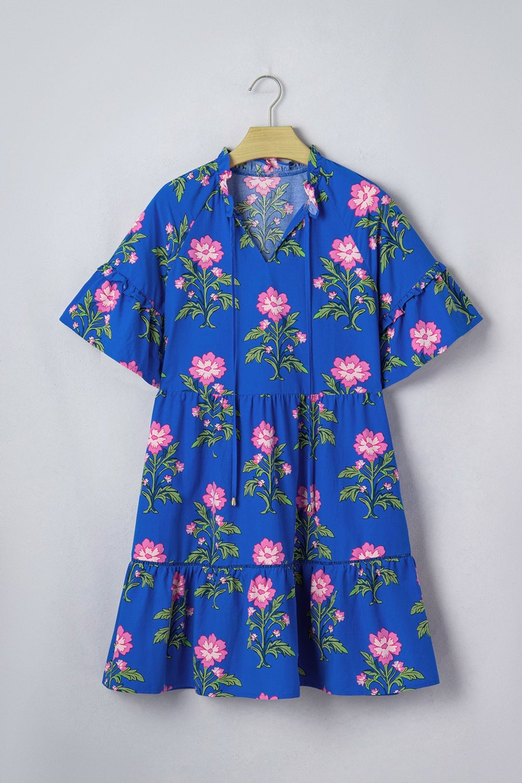 Floral Tie V-Neck Short Sleeve Mini Dress - Rooted & Reckless Co.