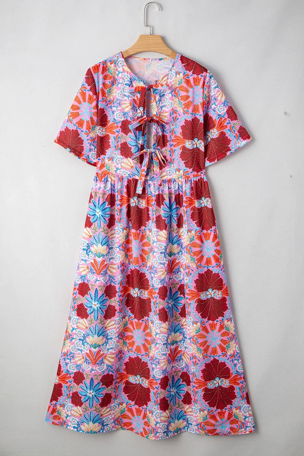 Floral Tied Front High Waist Short Sleeve Dress - Rooted & Reckless Co.