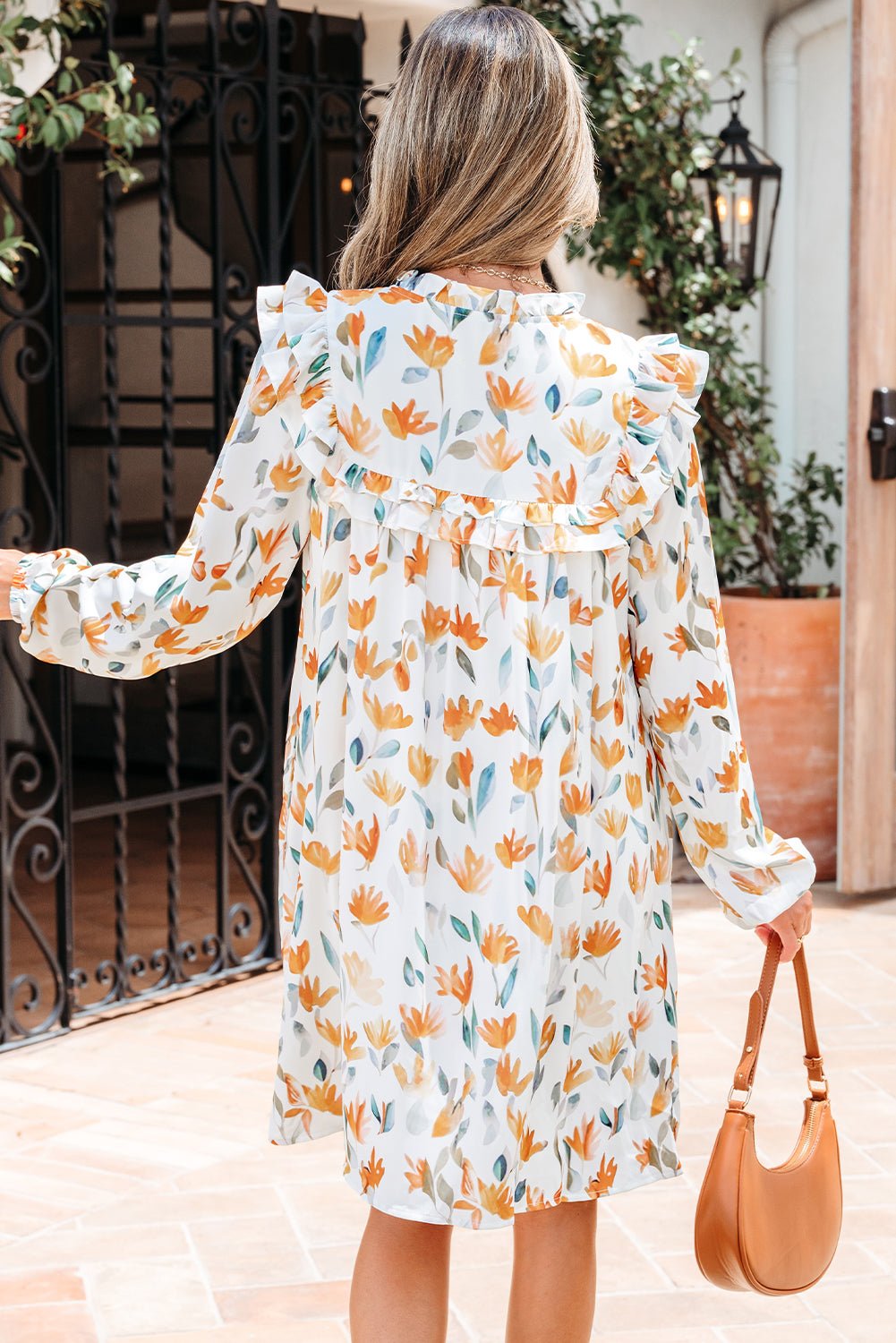 Floral Tied V-Neck Long Sleeve Mini Dress - Rooted & Reckless Co.