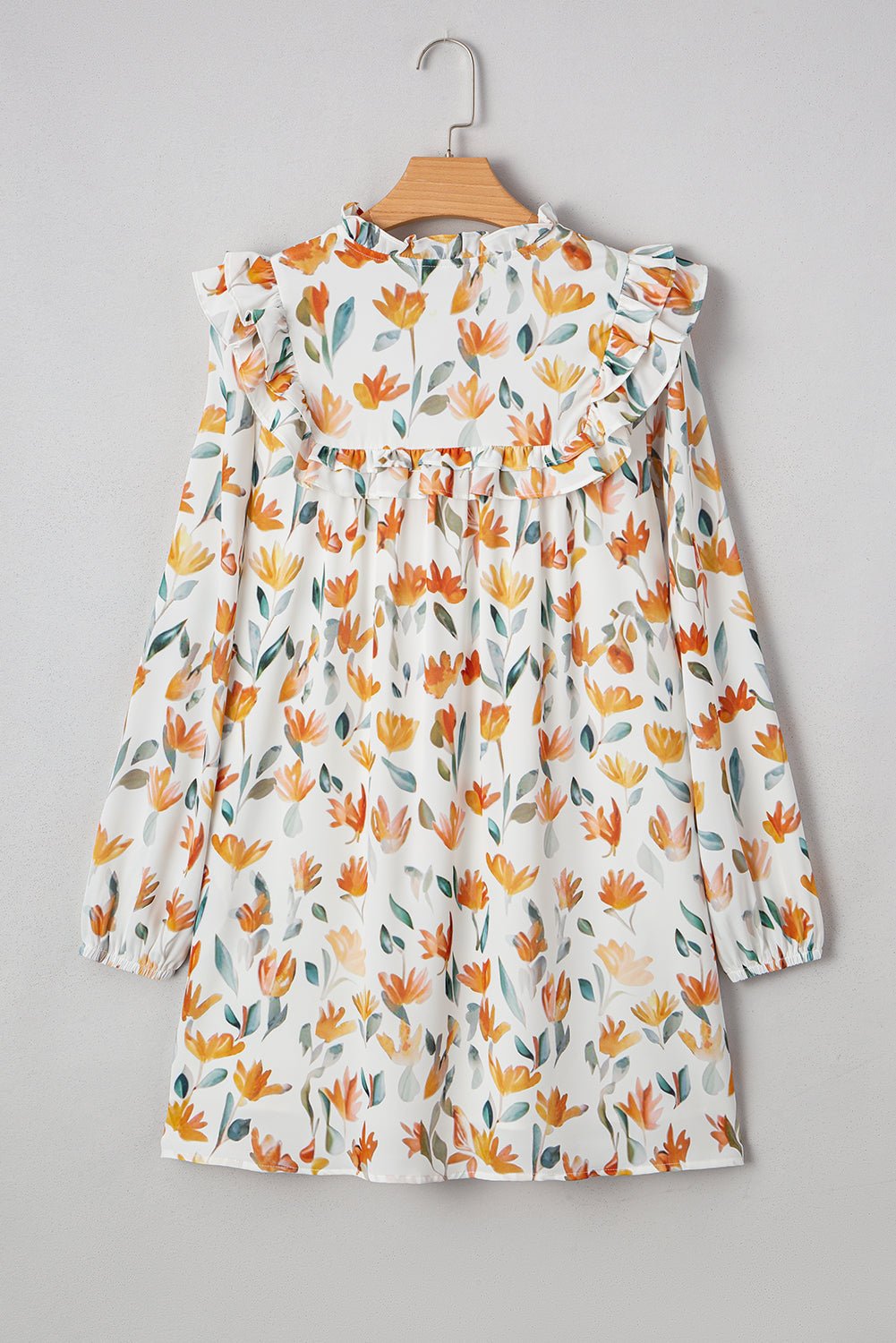 Floral Tied V-Neck Long Sleeve Mini Dress - Rooted & Reckless Co.