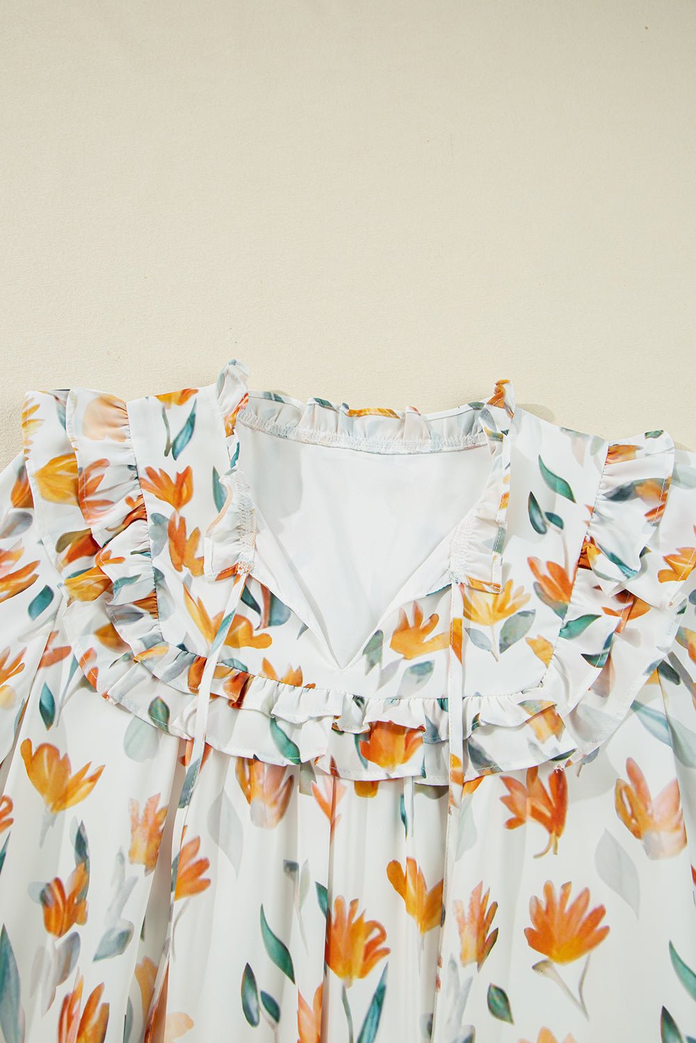 Floral Tied V-Neck Long Sleeve Mini Dress - Rooted & Reckless Co.