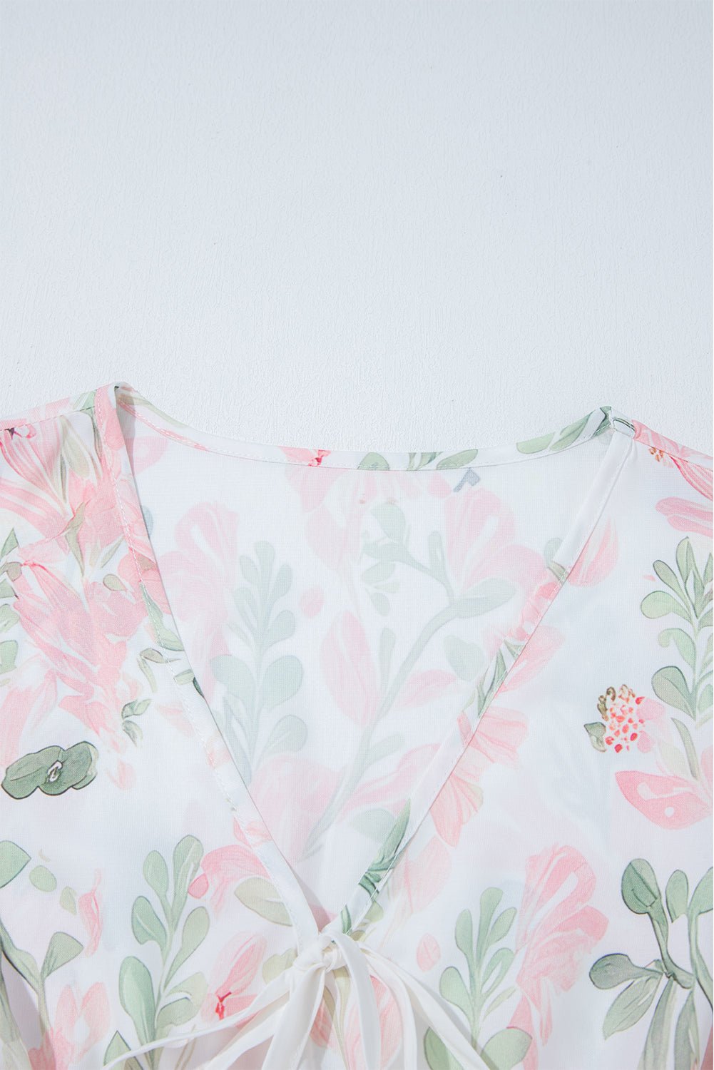 Floral Tied V-Neck Puff Sleeve Peplum Blouse - Rooted & Reckless Co.