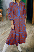 Floral Tiered 3/4 Puff Sleeve Midi Dress - Rooted & Reckless Co.