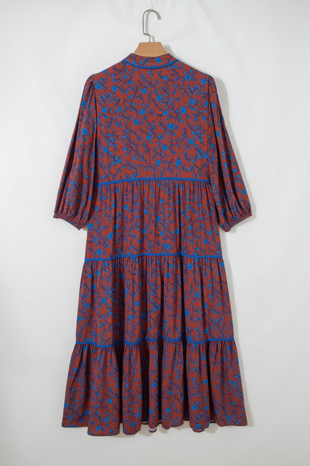 Floral Tiered 3/4 Puff Sleeve Midi Dress - Rooted & Reckless Co.