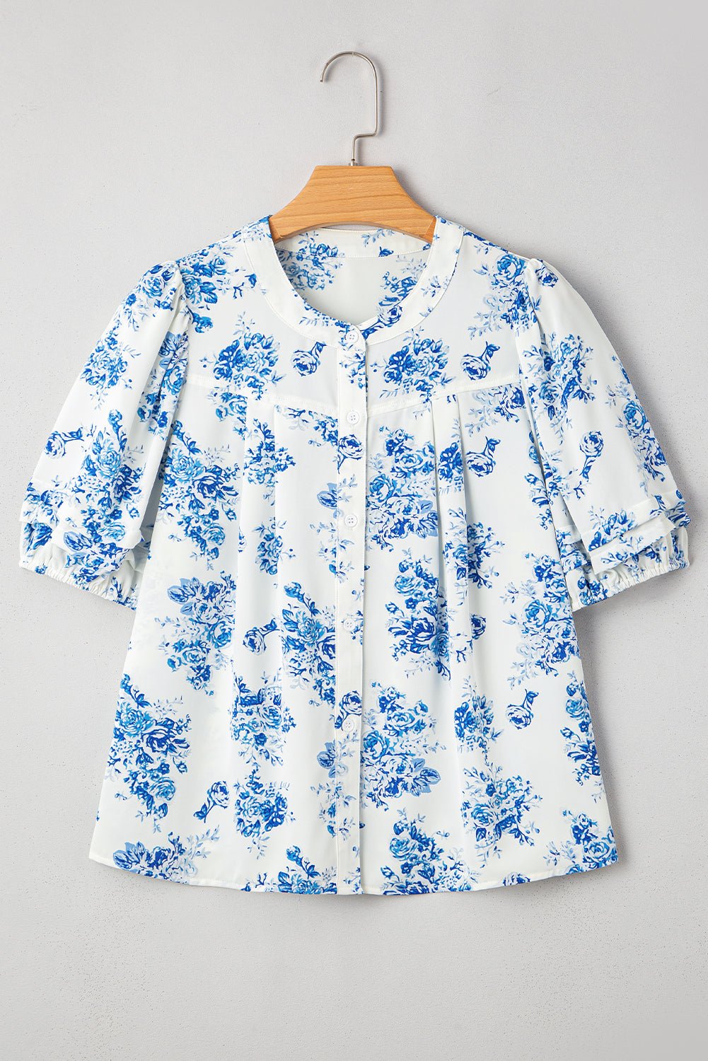 Floral Tiered Puff Sleeve Pleated Bust Buttoned Shirt - Rooted & Reckless Co.