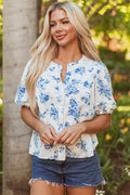 Floral Tiered Puff Sleeve Pleated Bust Buttoned Shirt - Rooted & Reckless Co.