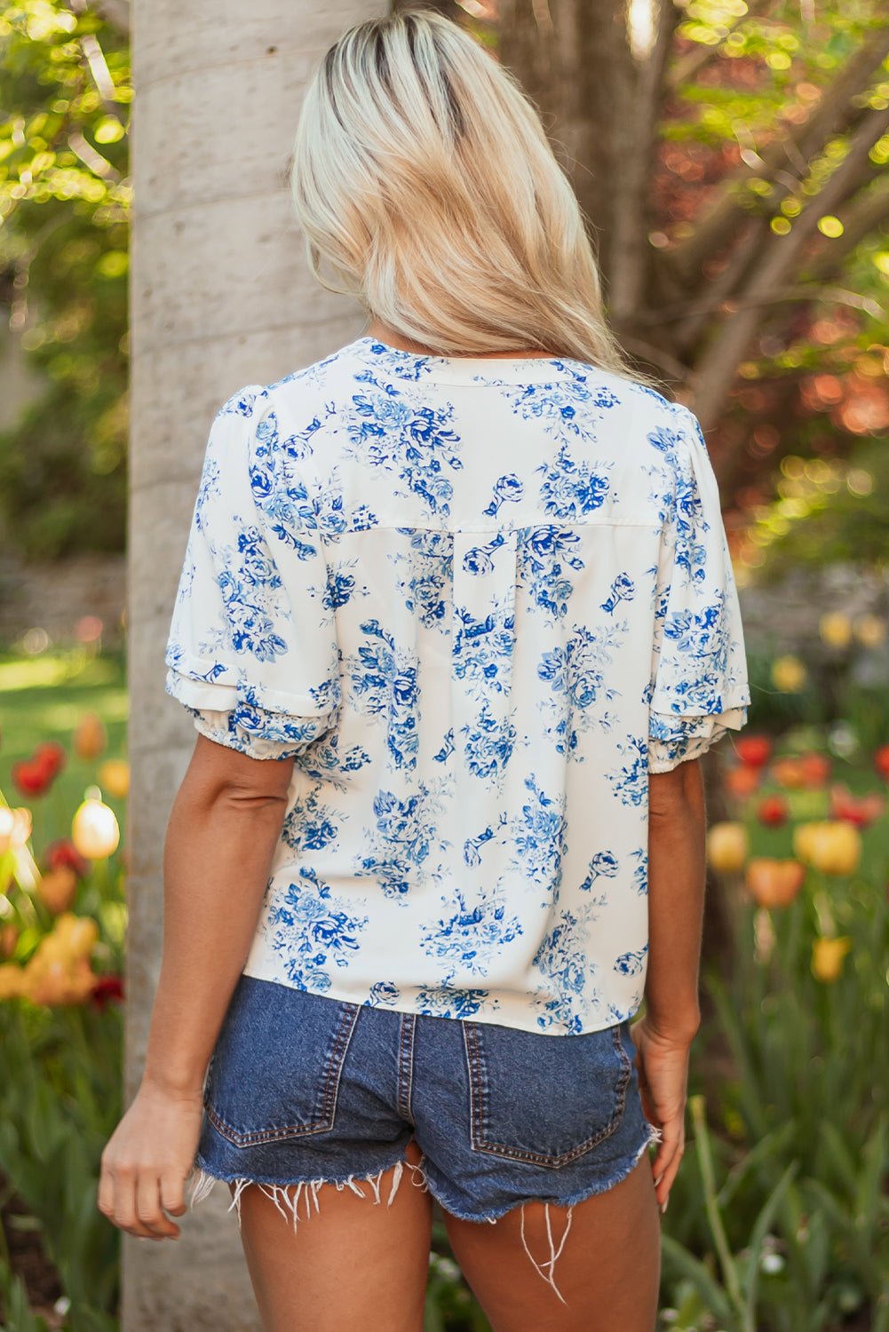 Floral Tiered Puff Sleeve Pleated Bust Buttoned Shirt - Rooted & Reckless Co.