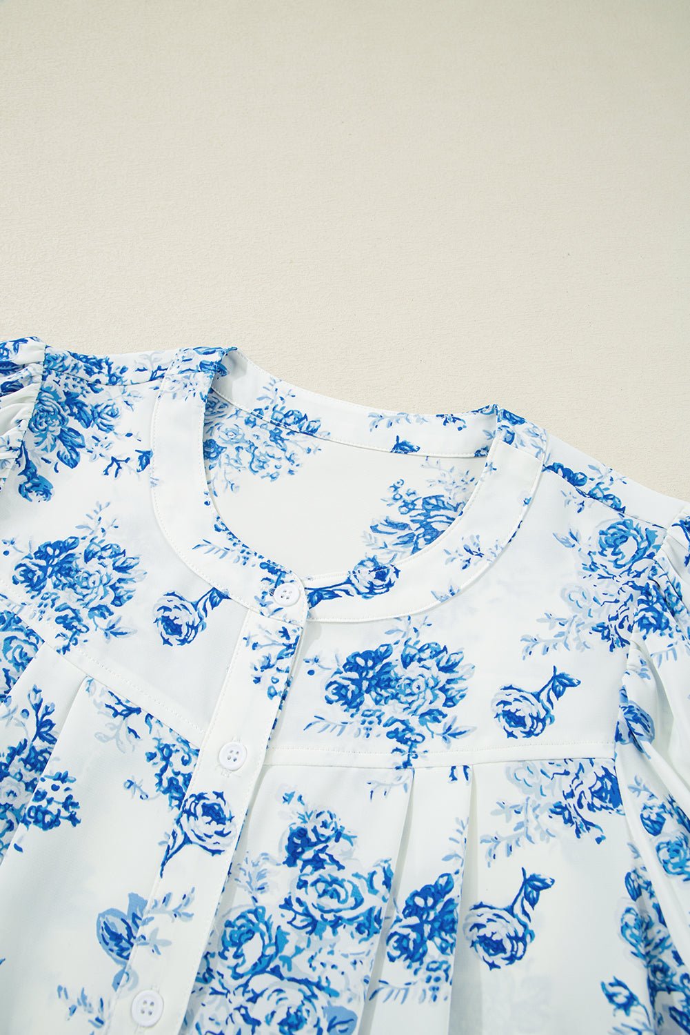 Floral Tiered Puff Sleeve Pleated Bust Buttoned Shirt - Rooted & Reckless Co.