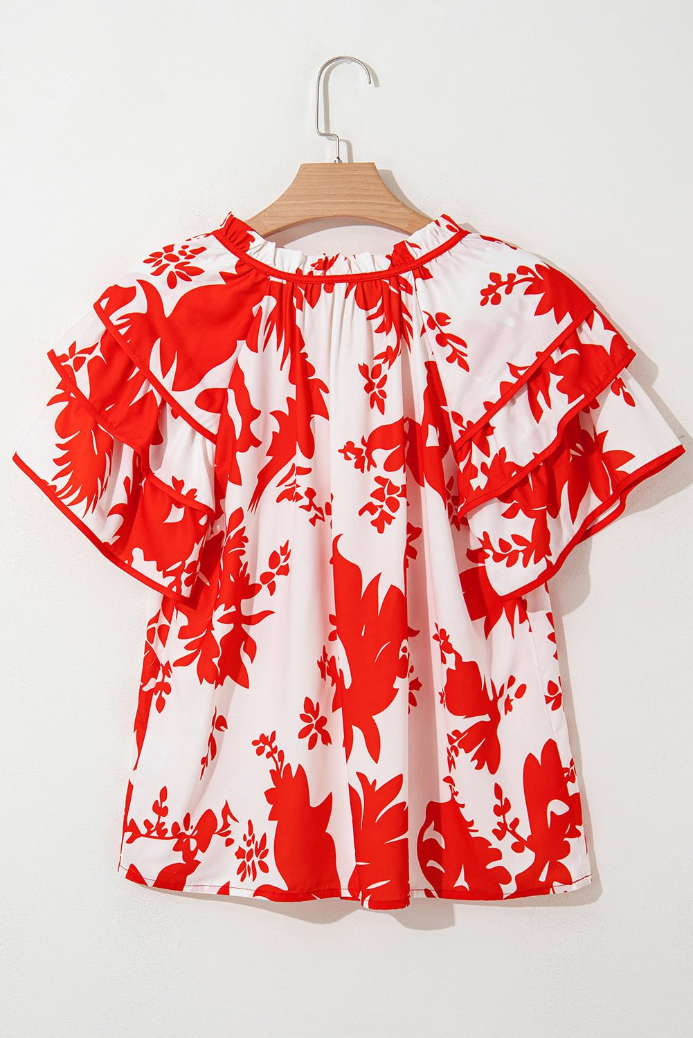 Floral Tiered Ruffle Sleeve V-Neck Blouse - Rooted & Reckless Co.