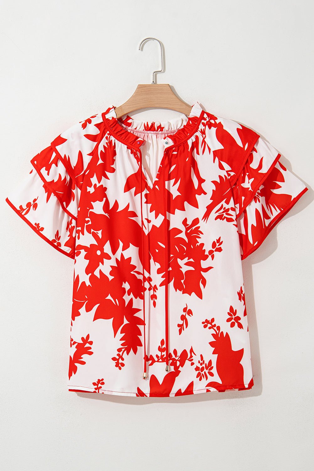 Floral Tiered Ruffle Sleeve V-Neck Blouse - Rooted & Reckless Co.