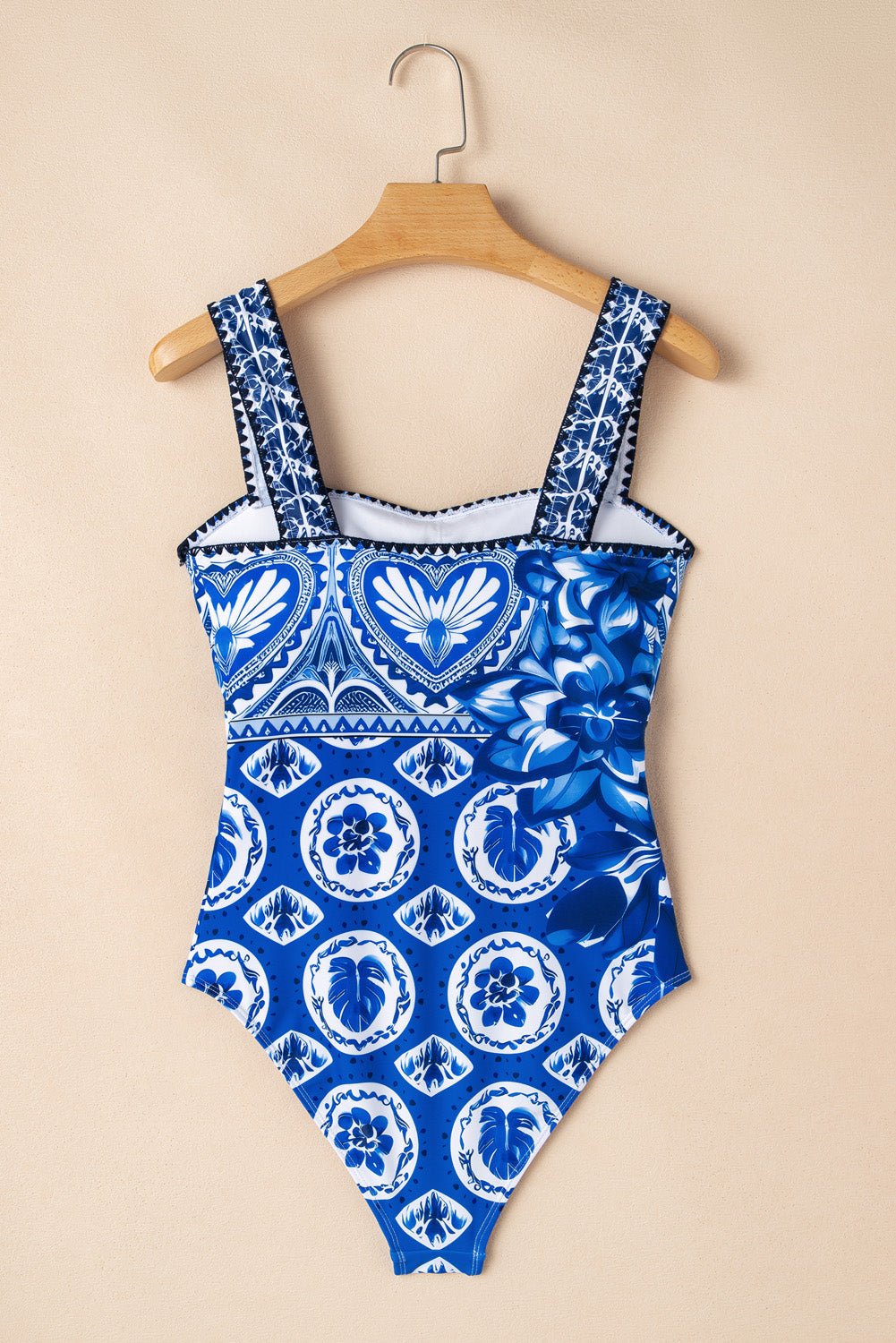 Floral Tile Ricrac Wide Straps One Piece Swimsuit - Rooted & Reckless Co.