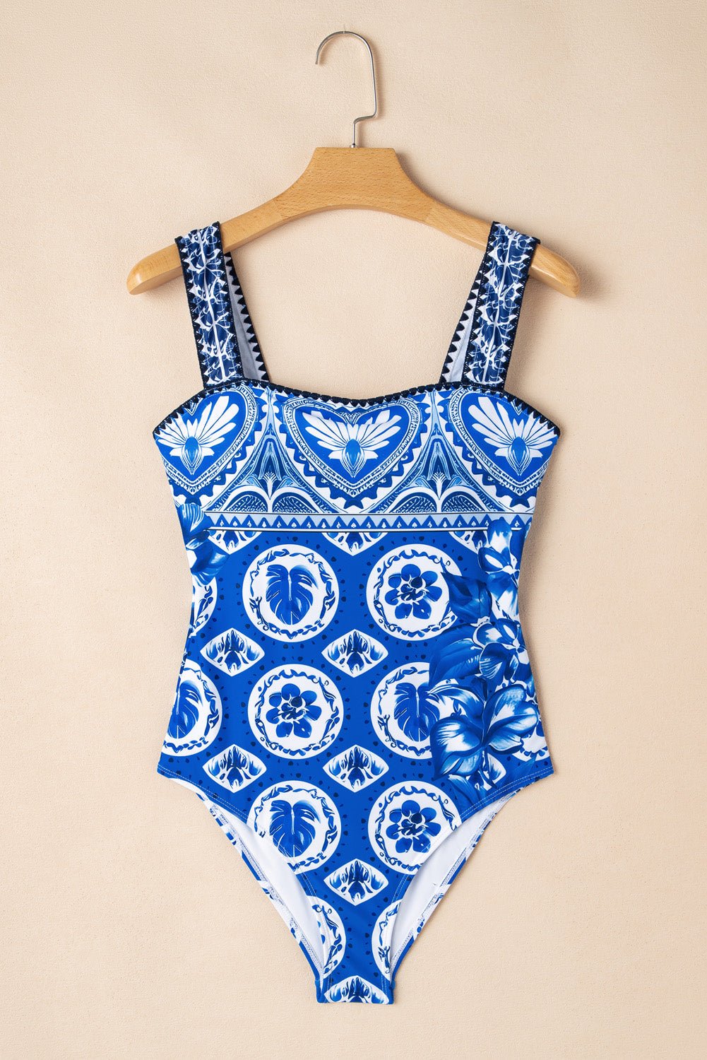 Floral Tile Ricrac Wide Straps One Piece Swimsuit - Rooted & Reckless Co.
