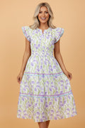 Floral Tulip Contrast Trim Midi Dress - Rooted & Reckless Co.