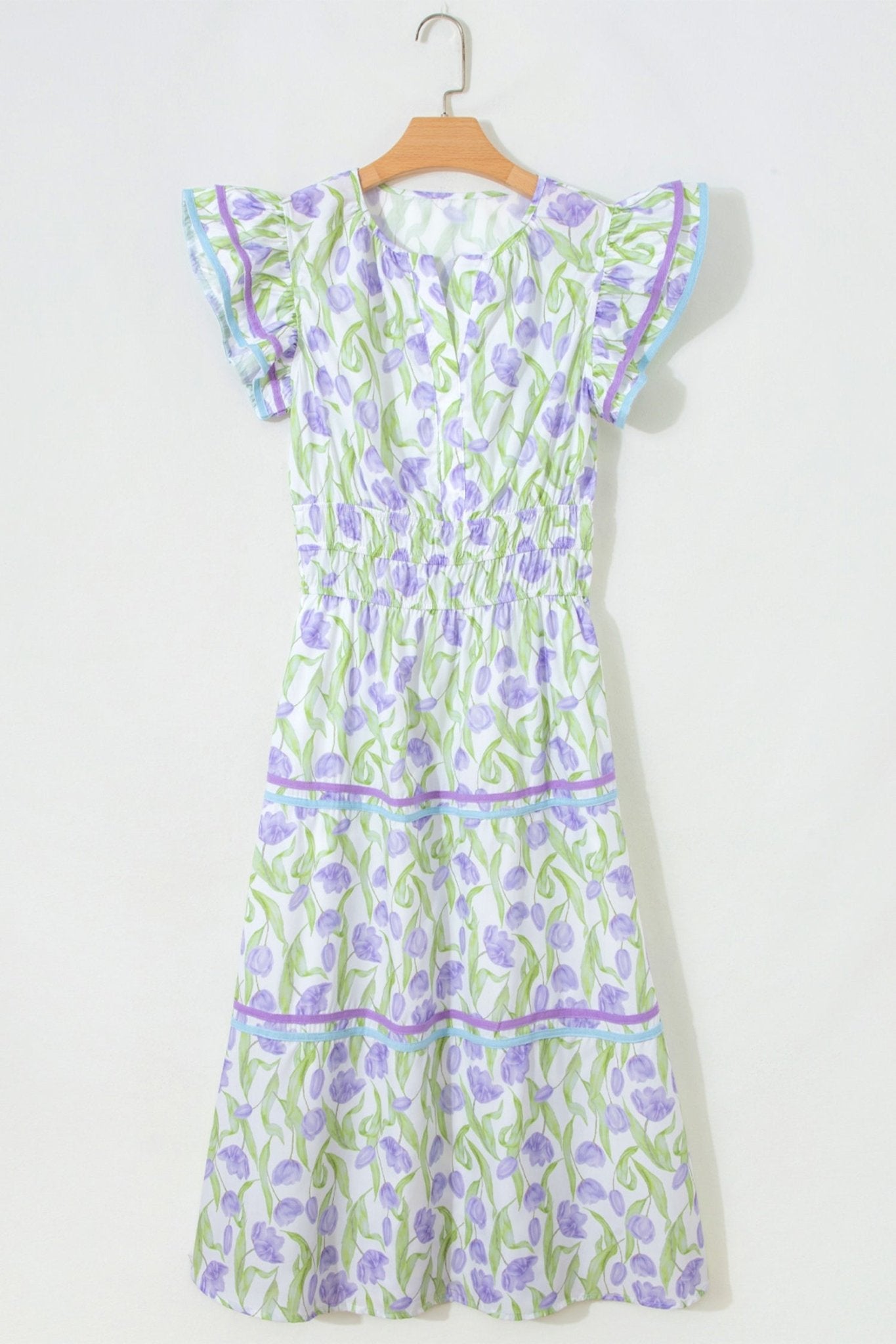 Floral Tulip Contrast Trim Midi Dress - Rooted & Reckless Co.