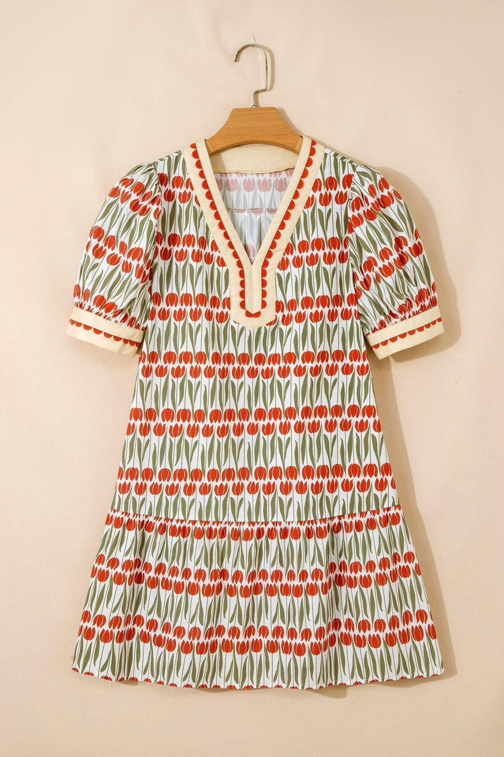 Floral Tulip Stripe Short Puff Sleeve Mini Dress - Rooted & Reckless Co.