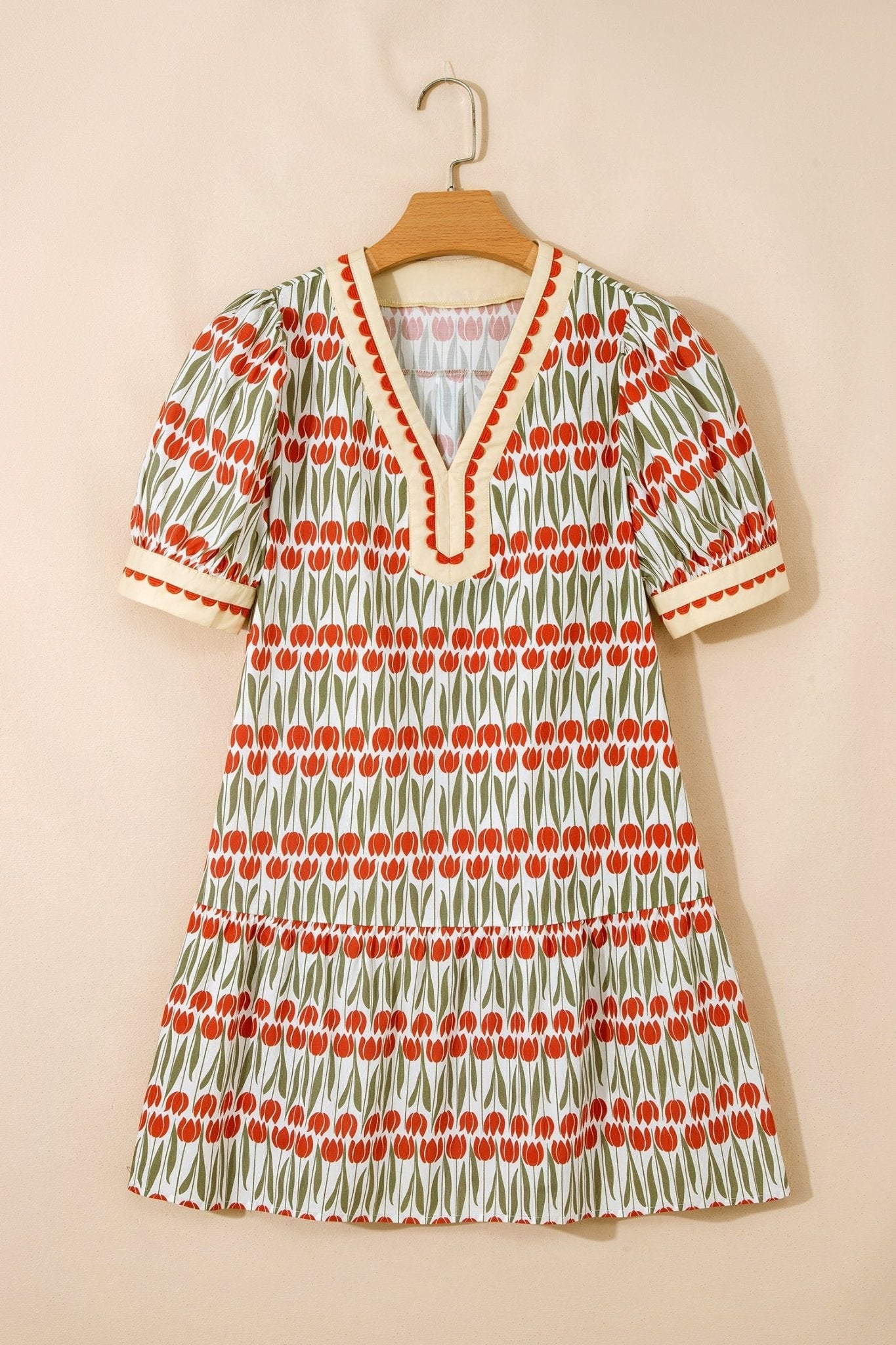 Floral Tulip Stripe Short Puff Sleeve Mini Dress - Rooted & Reckless Co.